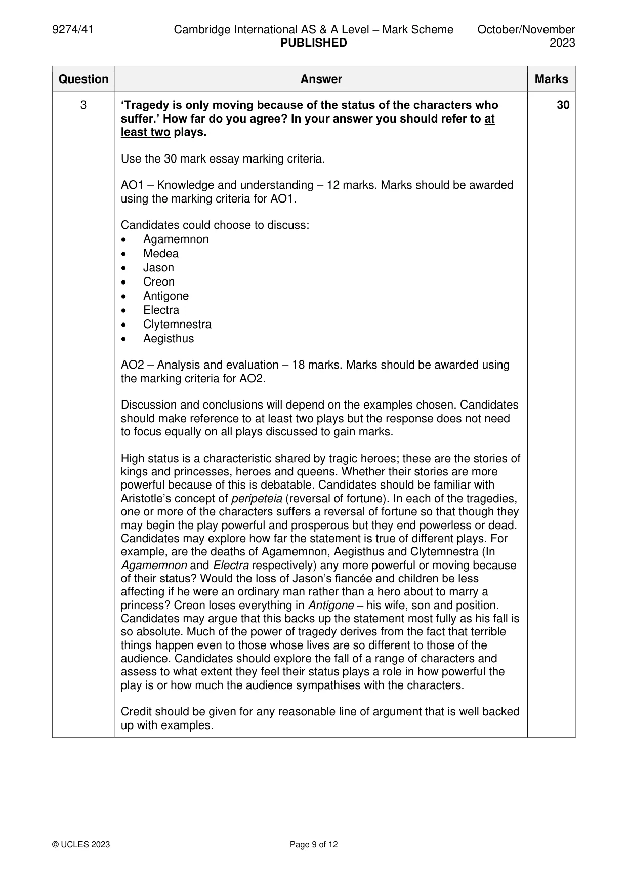 Mark scheme, page 9 of 12
