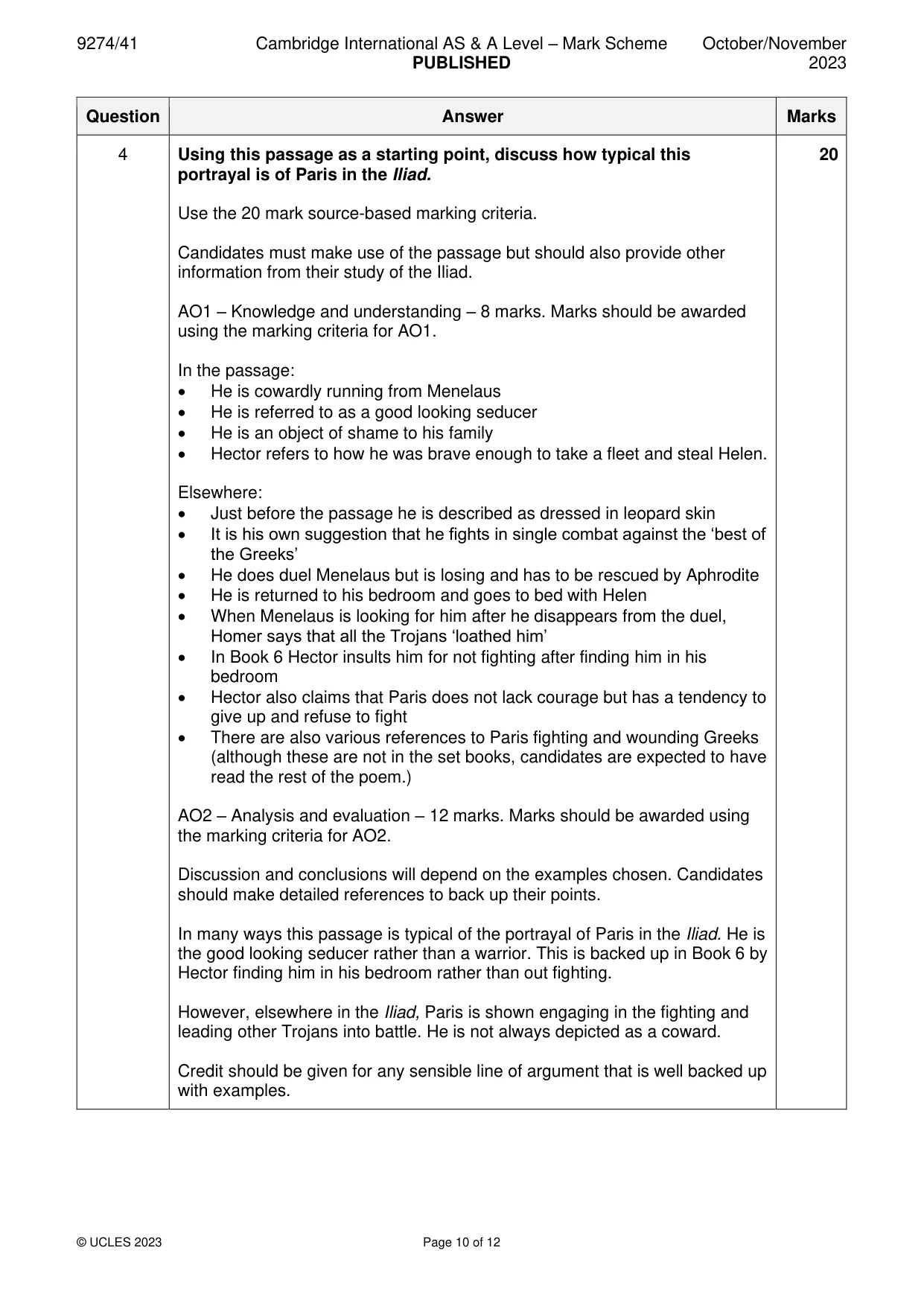 Mark scheme, page 10 of 12