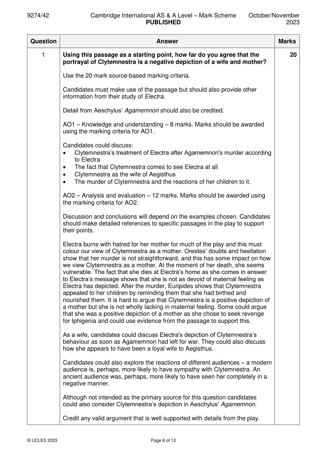 Mark scheme, page 6 of 12