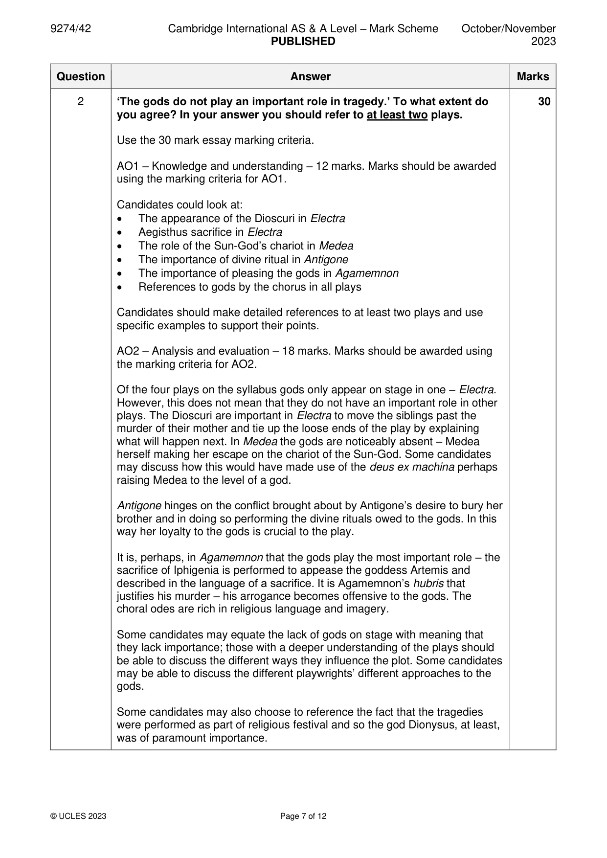 Mark scheme, page 7 of 12