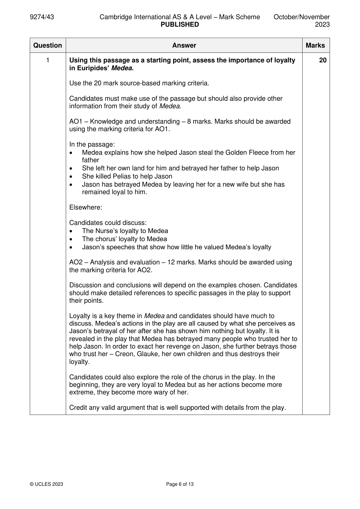 Mark scheme, page 6 of 13