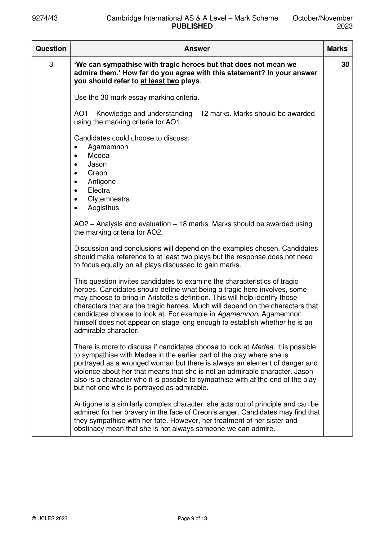 Mark scheme, page 9 of 13