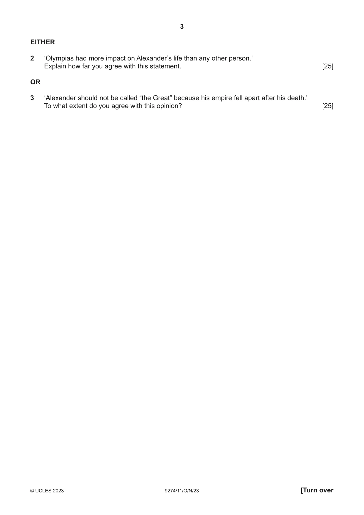Cambridge A Level Classical Studies 9274 2023 Oct/Nov Paper 1 · Variant 1 question paper, page 3 of 8