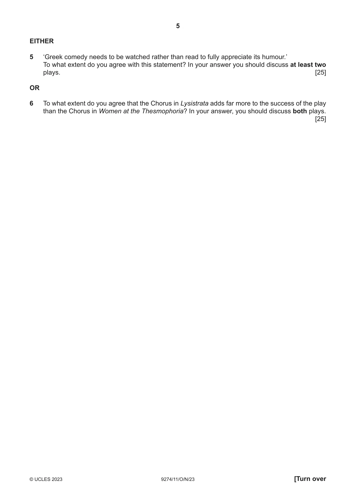 Cambridge A Level Classical Studies 9274 2023 Oct/Nov Paper 1 · Variant 1 question paper, page 5 of 8