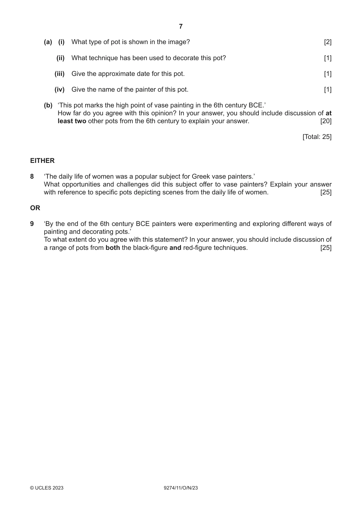 Cambridge A Level Classical Studies 9274 2023 Oct/Nov Paper 1 · Variant 1 question paper, page 7 of 8