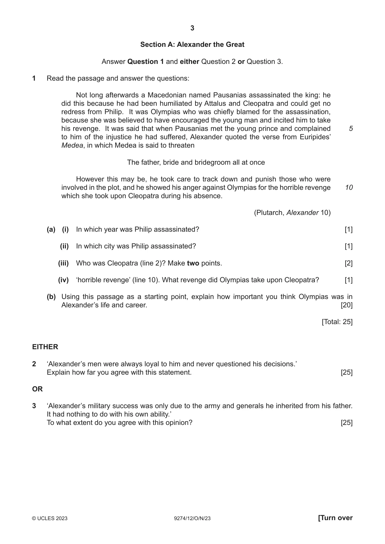 Cambridge A Level Classical Studies 9274 2023 Oct/Nov Paper 1 · Variant 2 question paper, page 3 of 8