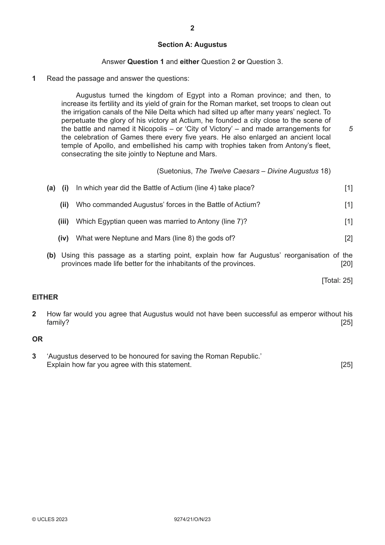 Cambridge A Level Classical Studies 9274 2023 Oct/Nov Paper 2 · Variant 1 question paper, page 2 of 8