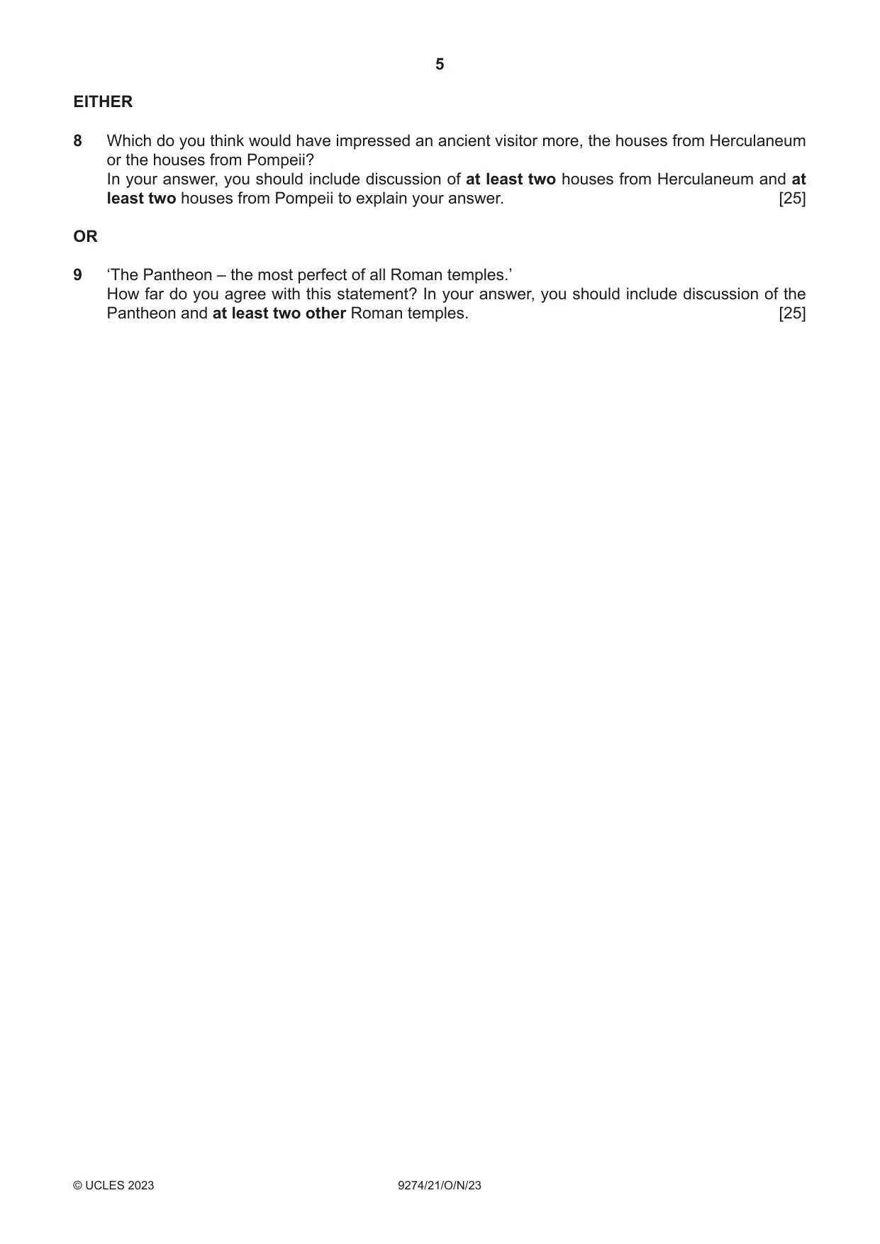 Cambridge A Level Classical Studies 9274 2023 Oct/Nov Paper 2 · Variant 1 question paper, page 5 of 8