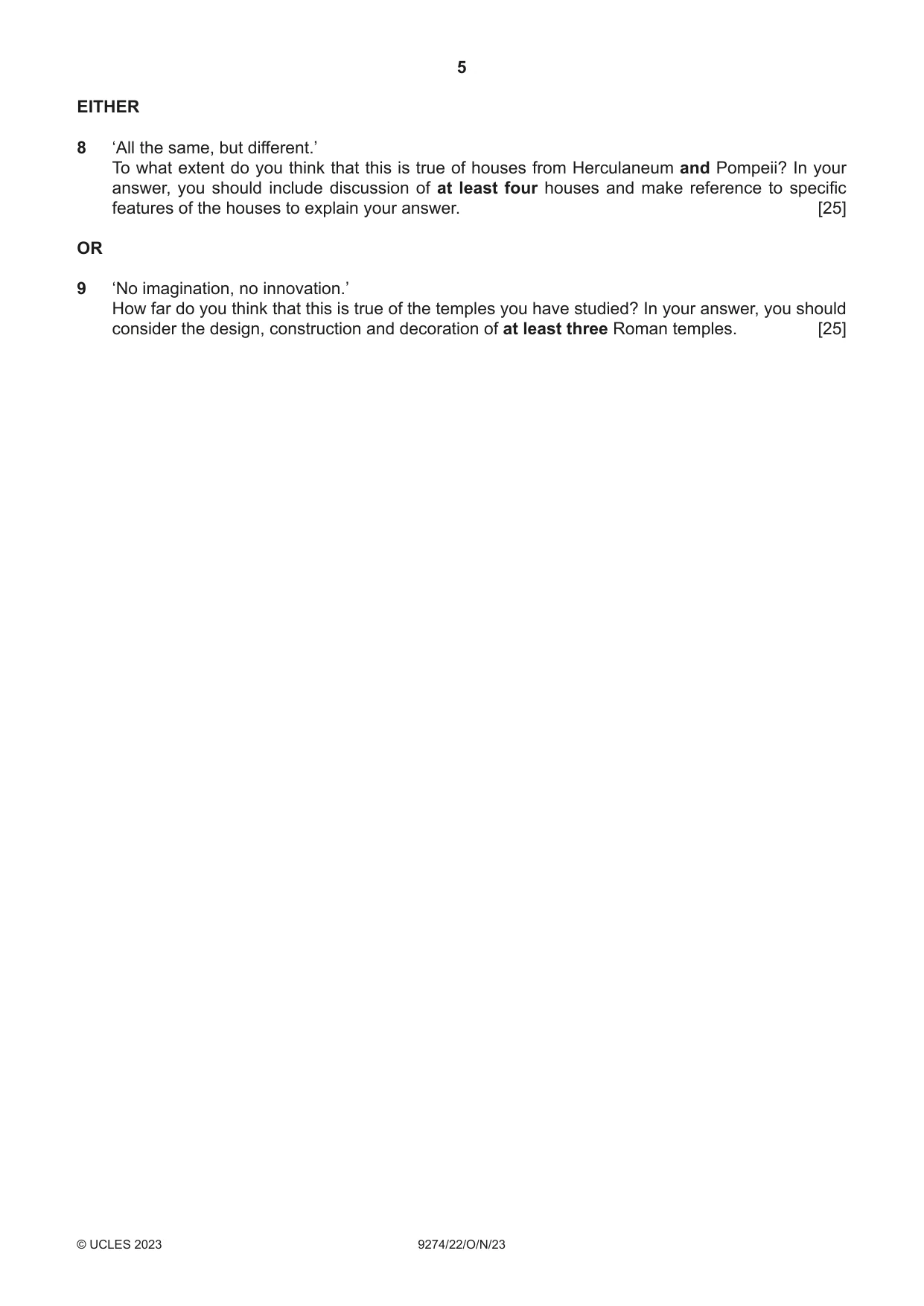 Cambridge A Level Classical Studies 9274 2023 Oct/Nov Paper 2 · Variant 2 question paper, page 5 of 8