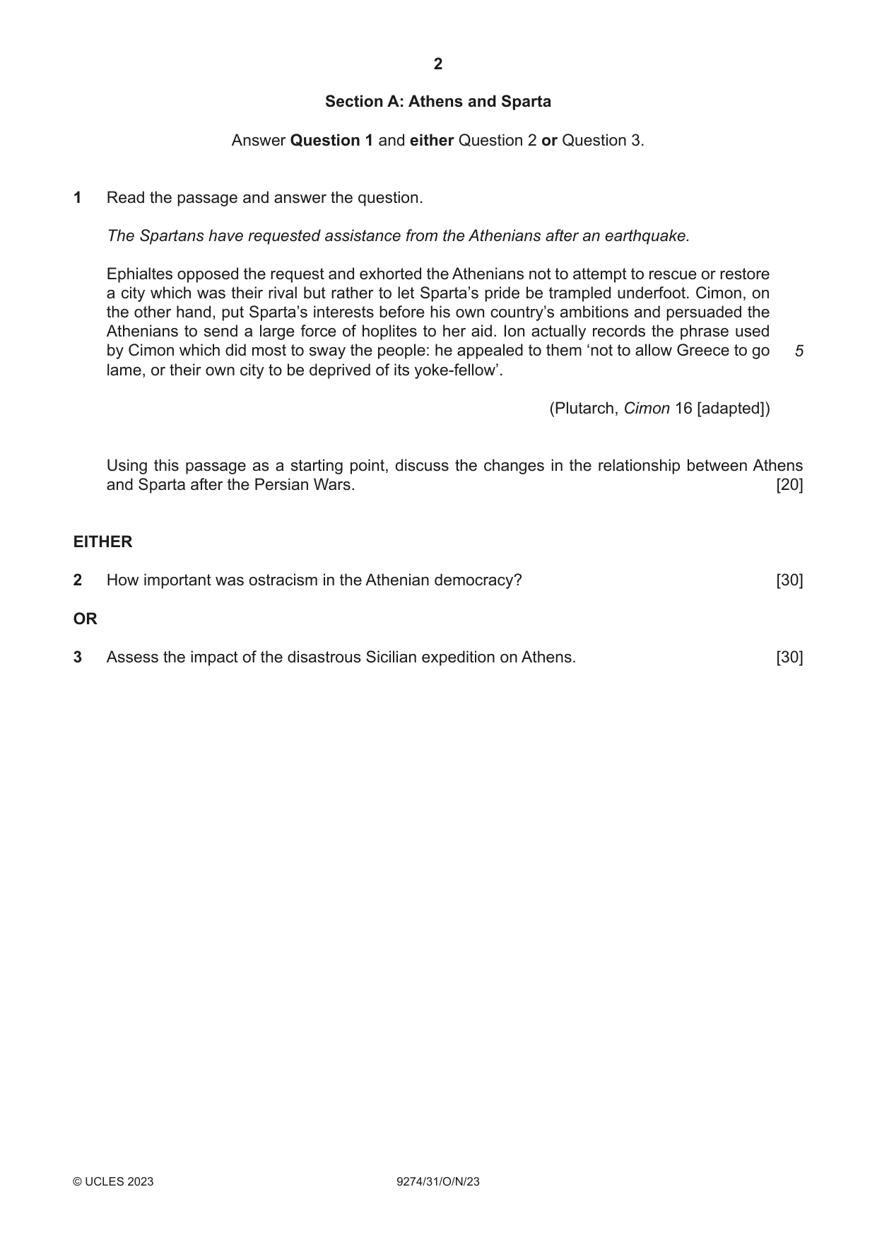 Cambridge A Level Classical Studies 9274 2023 Oct/Nov Paper 3 · Variant 1 question paper, page 2 of 4