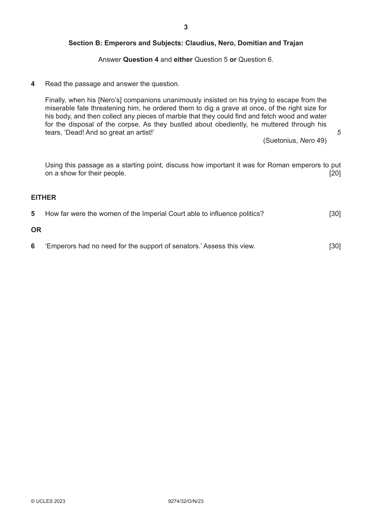 Cambridge A Level Classical Studies 9274 2023 Oct/Nov Paper 3 · Variant 2 question paper, page 3 of 4