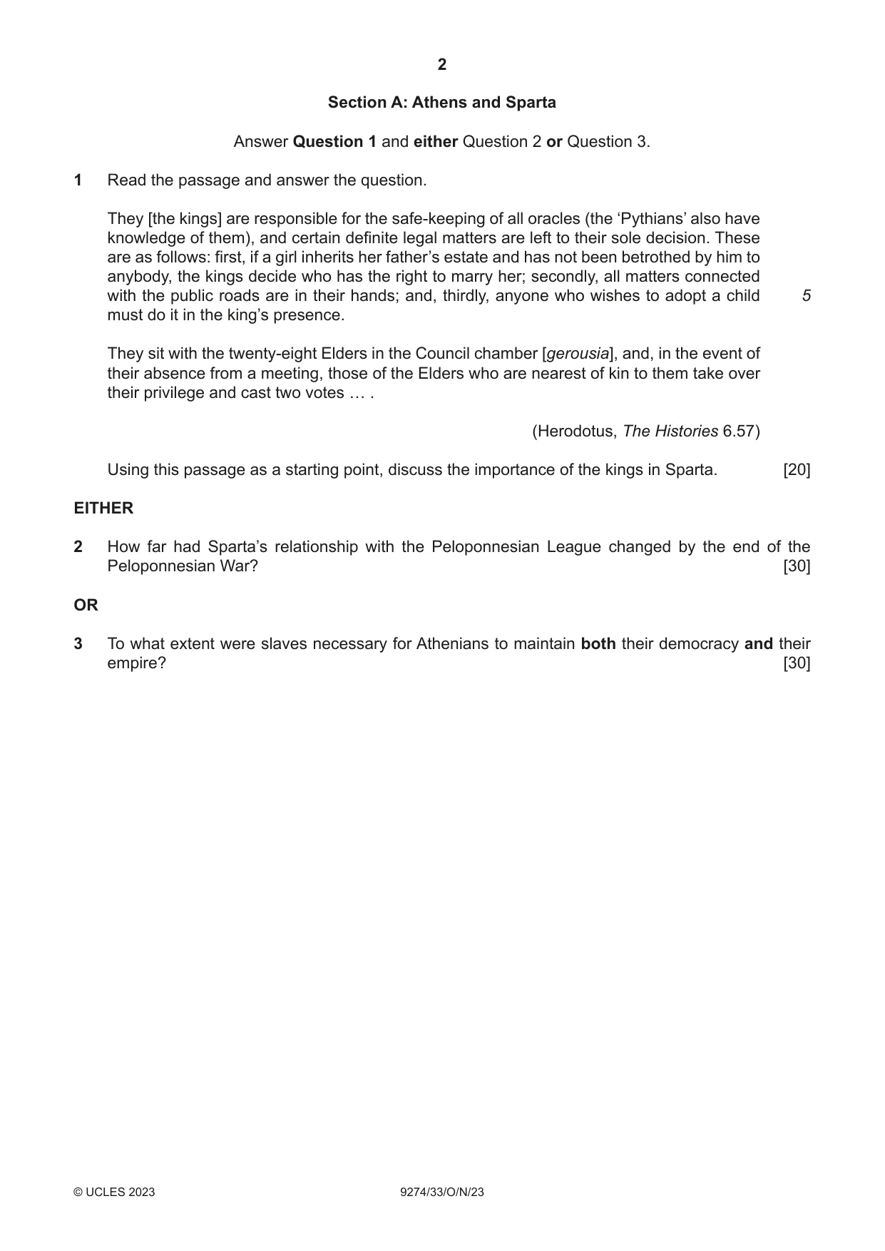 Cambridge A Level Classical Studies 9274 2023 Oct/Nov Paper 3 · Variant 3 question paper, page 2 of 4