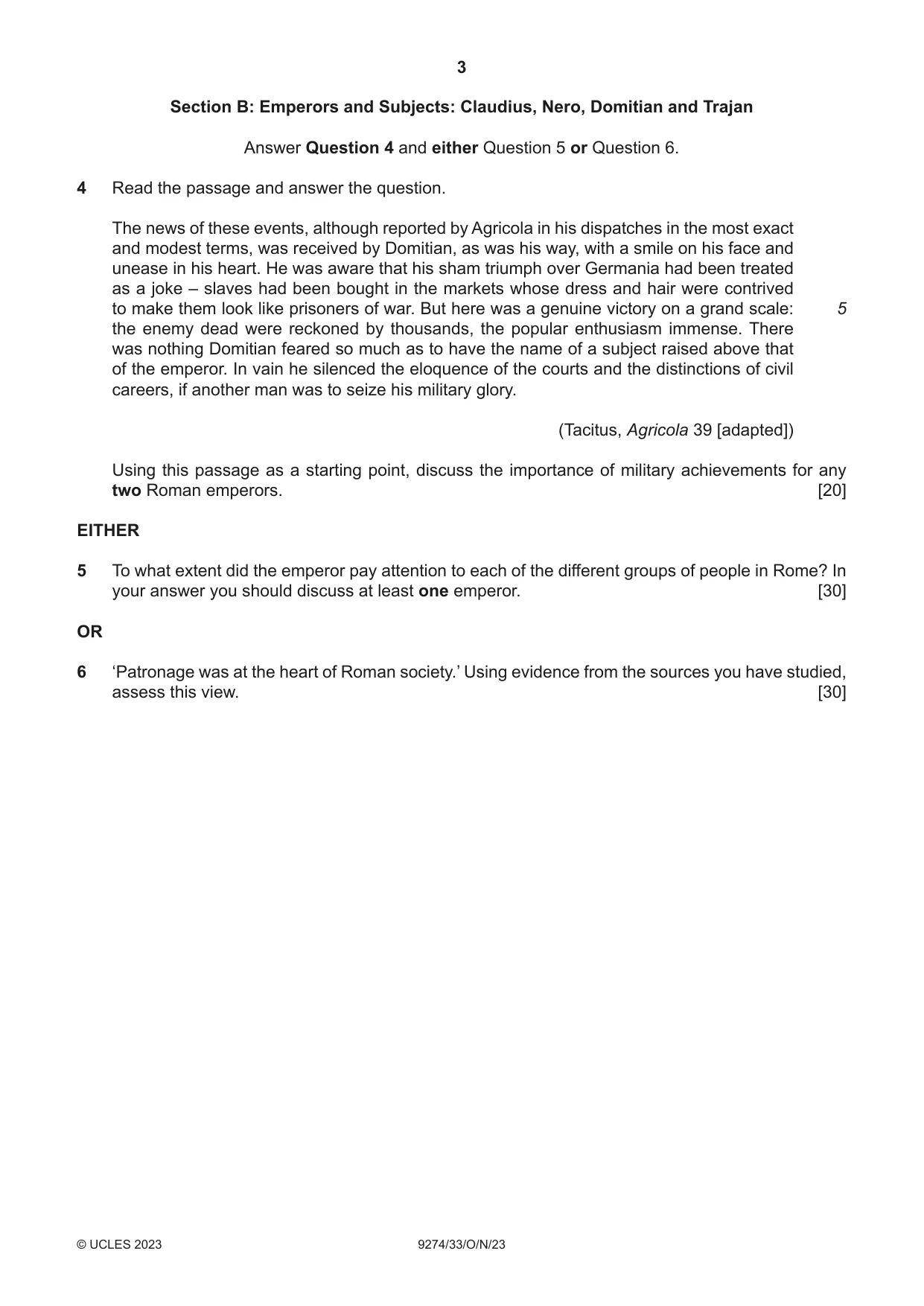 Cambridge A Level Classical Studies 9274 2023 Oct/Nov Paper 3 · Variant 3 question paper, page 3 of 4