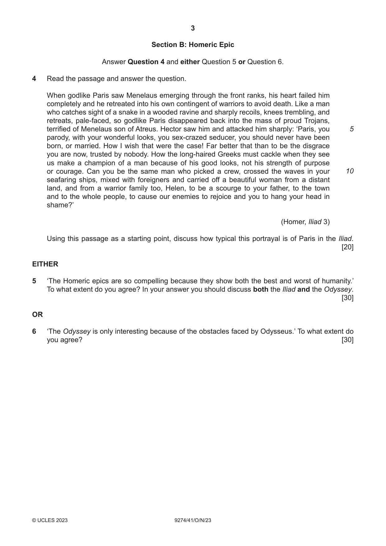 Cambridge A Level Classical Studies 9274 2023 Oct/Nov Paper 4 · Variant 1 question paper, page 3 of 4