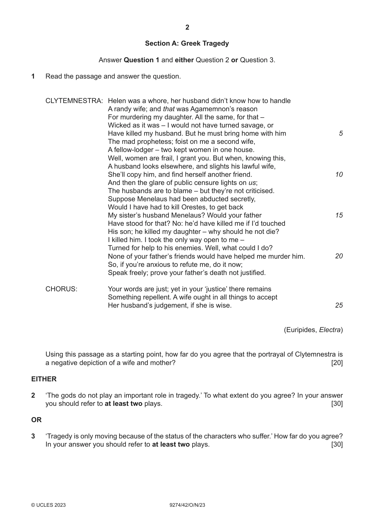Cambridge A Level Classical Studies 9274 2023 Oct/Nov Paper 4 · Variant 2 question paper, page 2 of 4