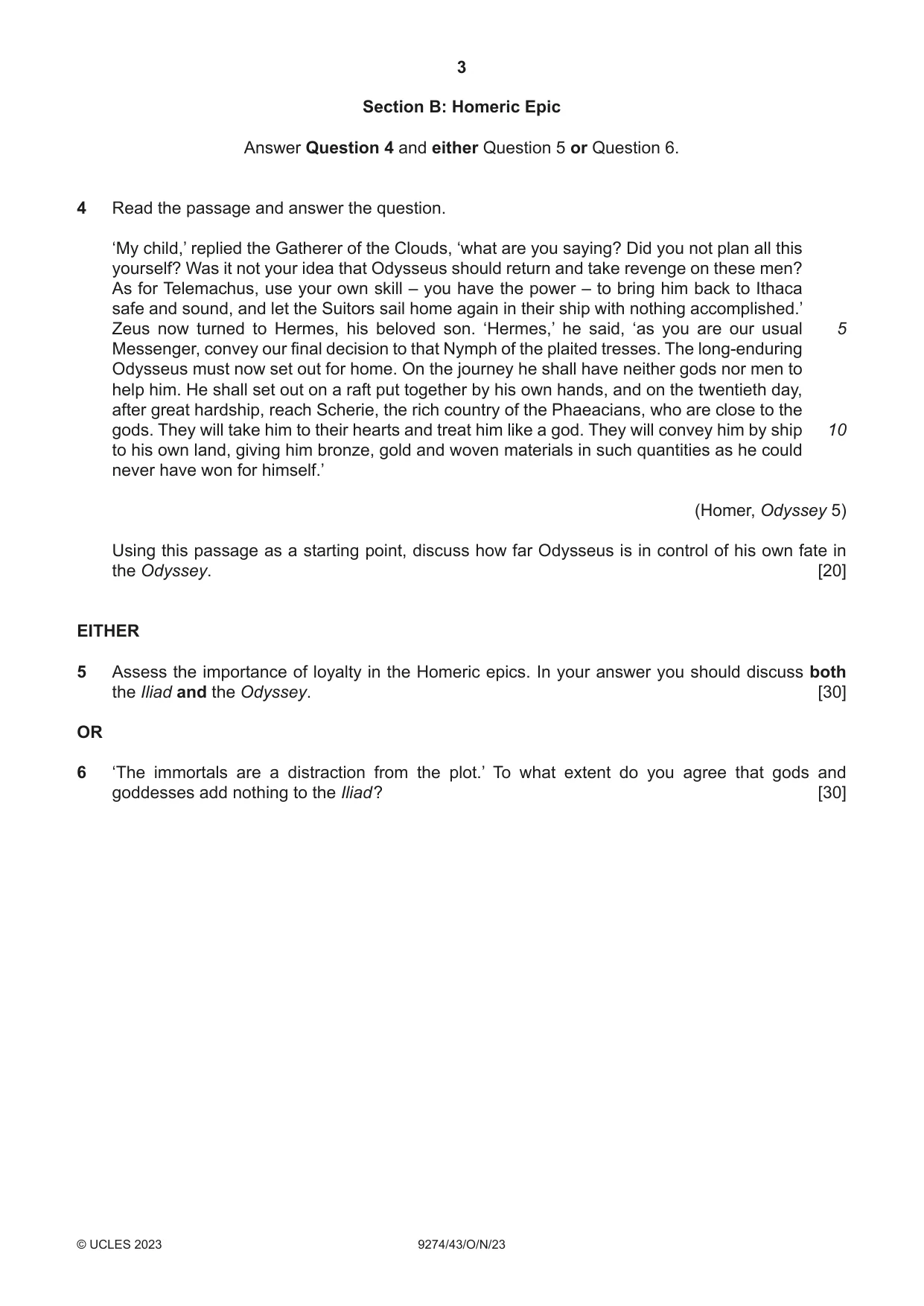 Cambridge A Level Classical Studies 9274 2023 Oct/Nov Paper 4 · Variant 3 question paper, page 3 of 4