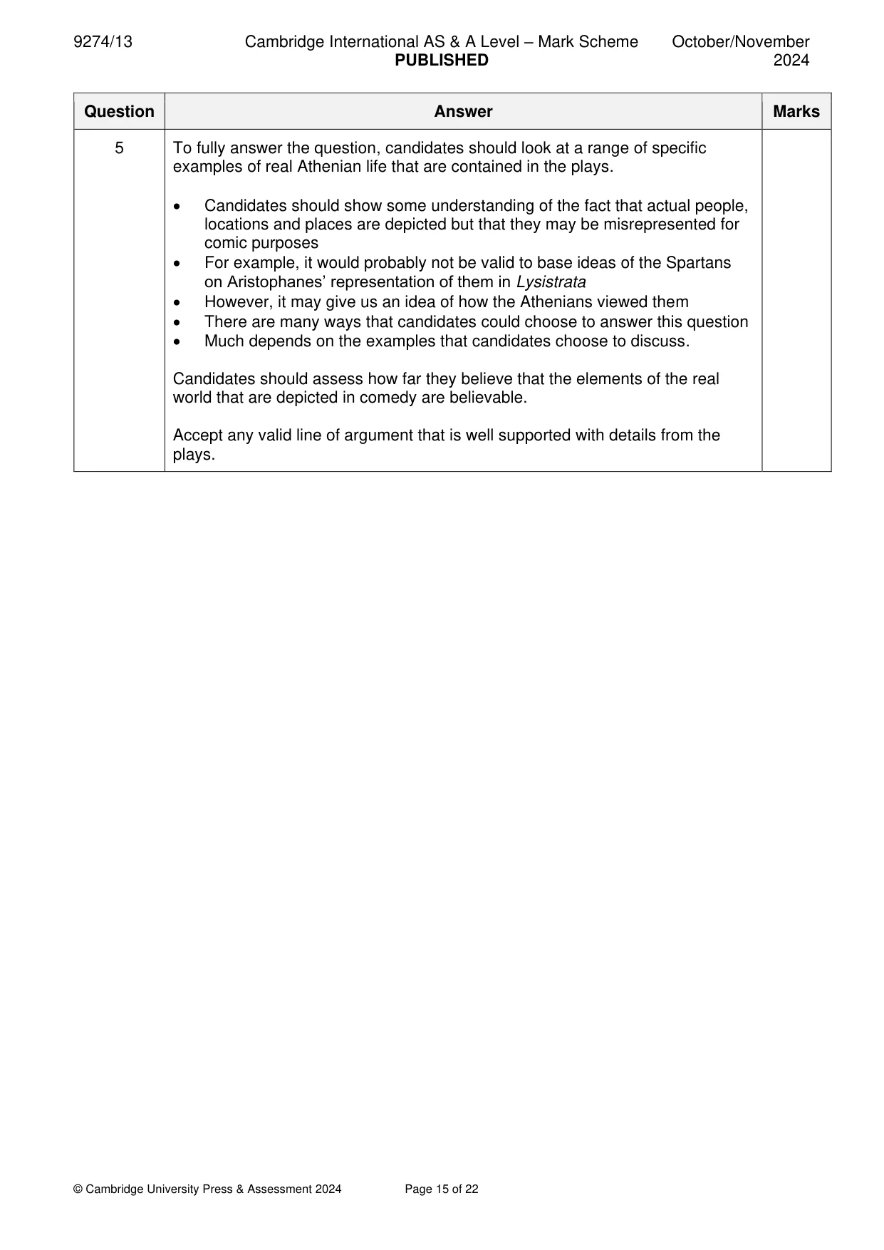 Mark scheme, page 15 of 22