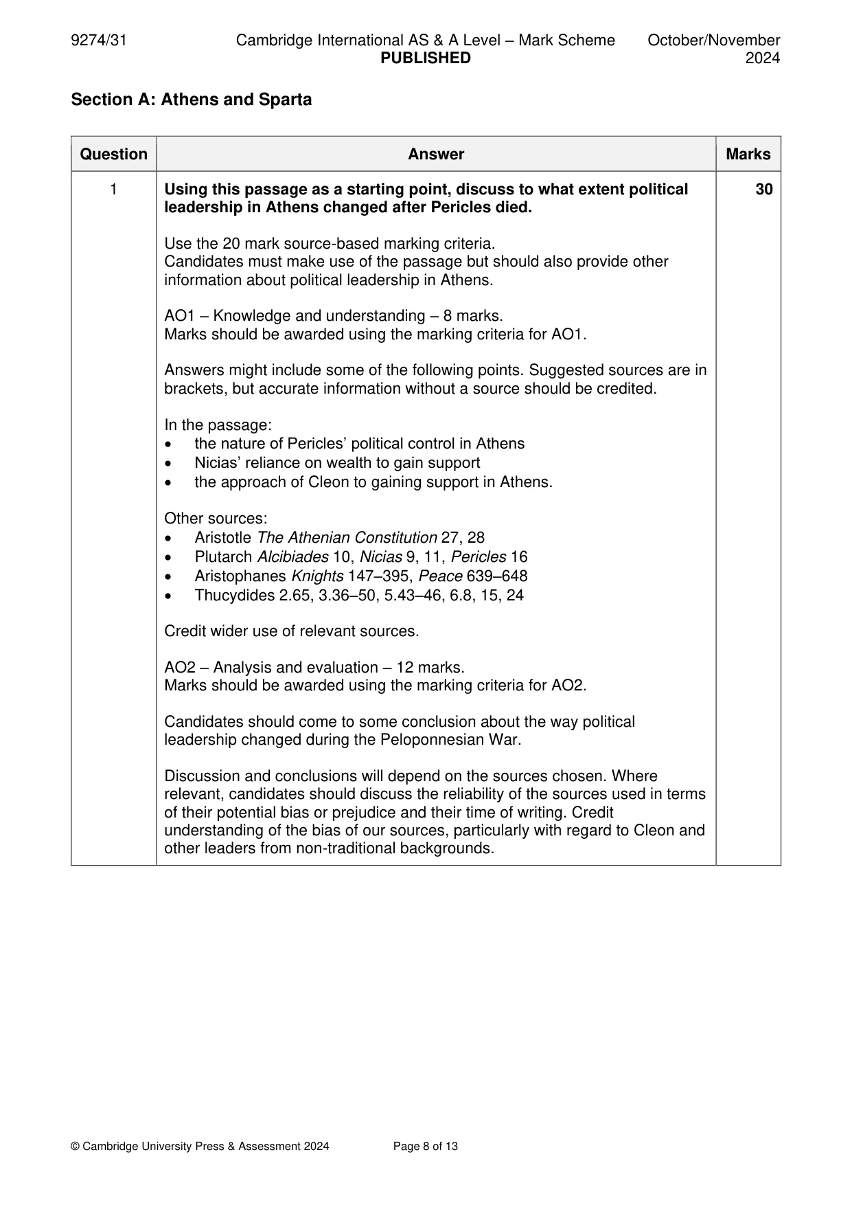 Mark scheme, page 8 of 13