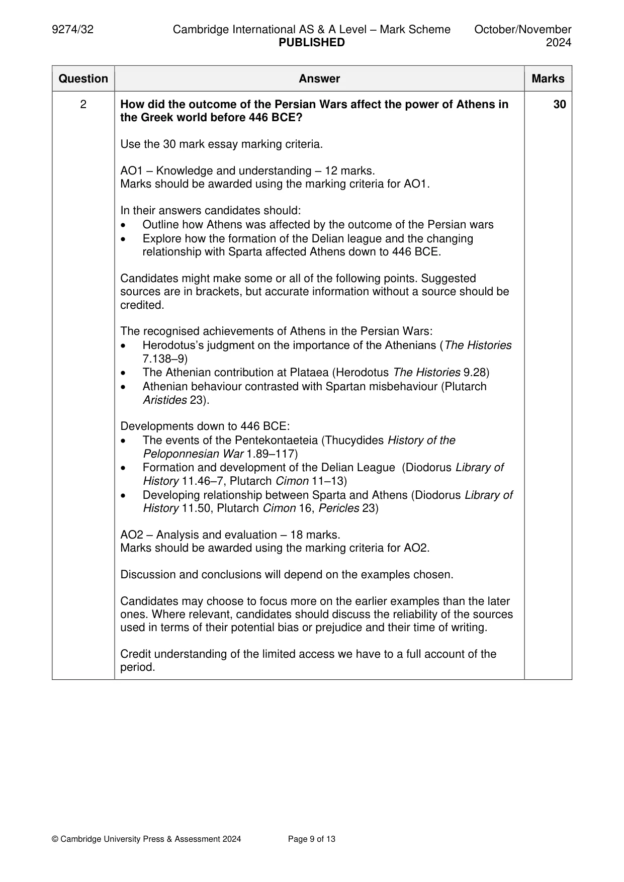 Mark scheme, page 9 of 13