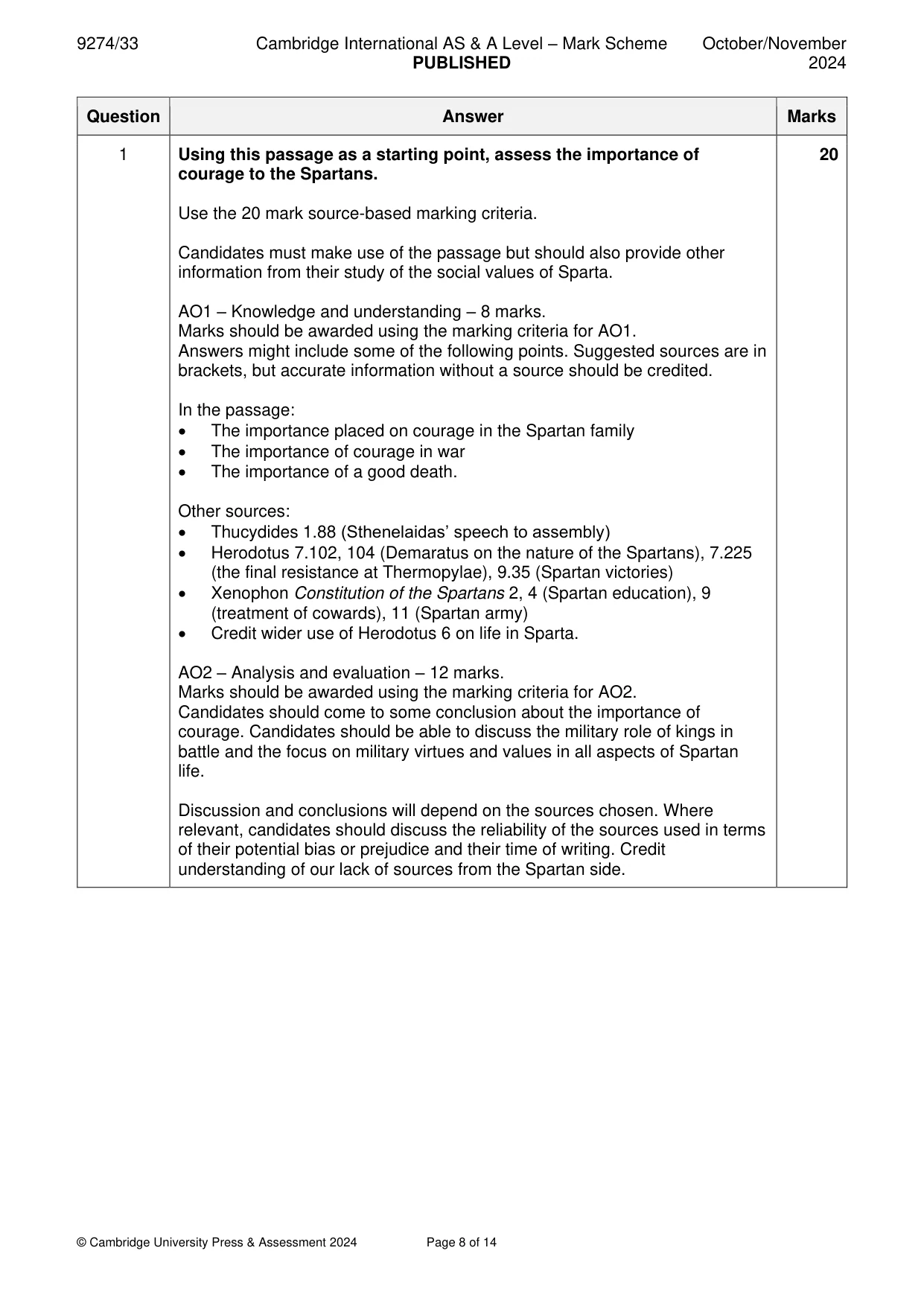 Mark scheme, page 8 of 14