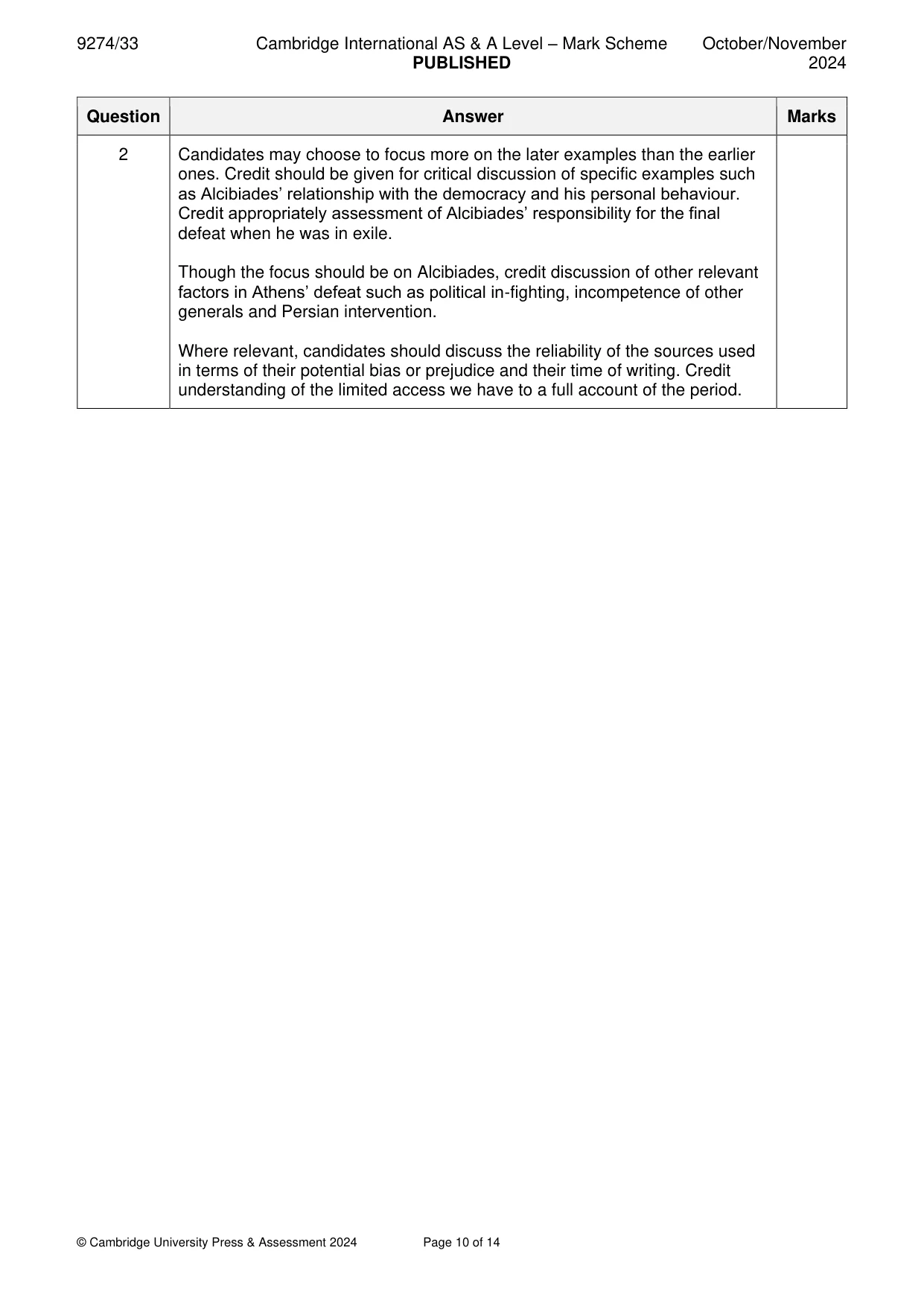 Mark scheme, page 10 of 14