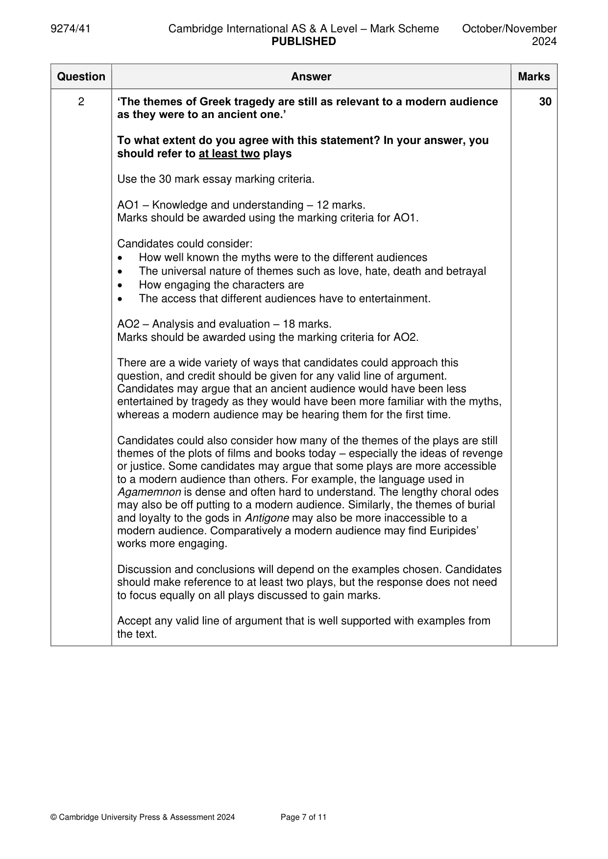 Mark scheme, page 7 of 11