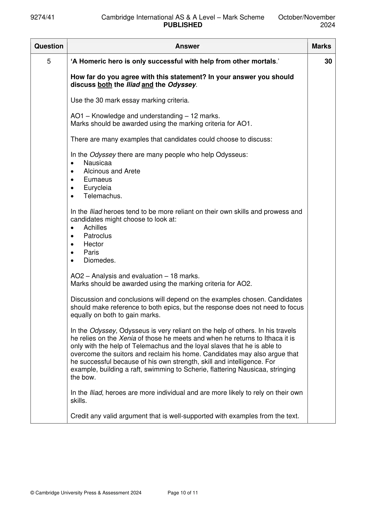 Mark scheme, page 10 of 11