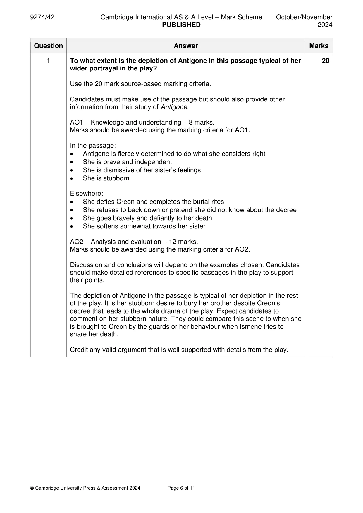 Mark scheme, page 6 of 11