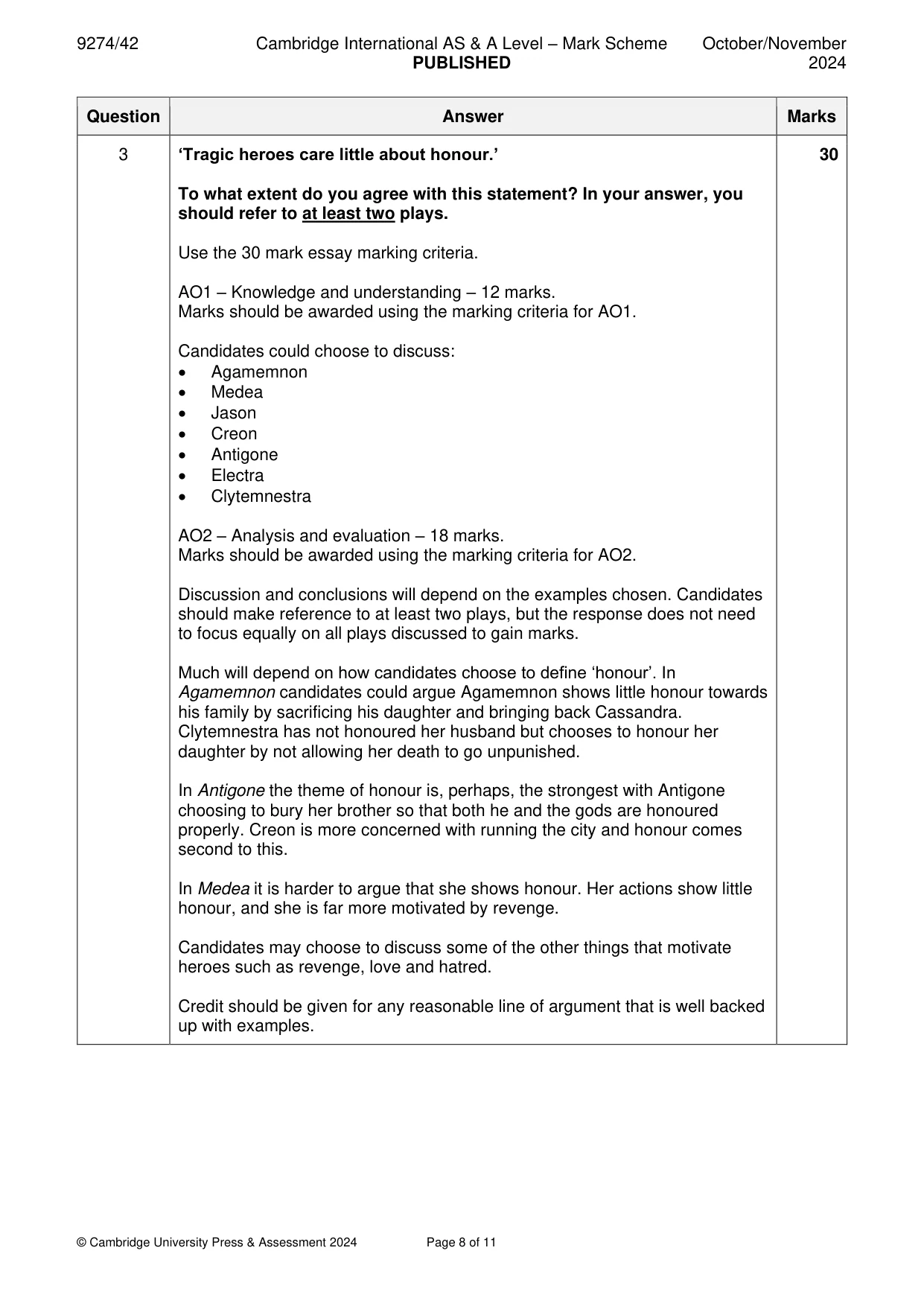 Mark scheme, page 8 of 11