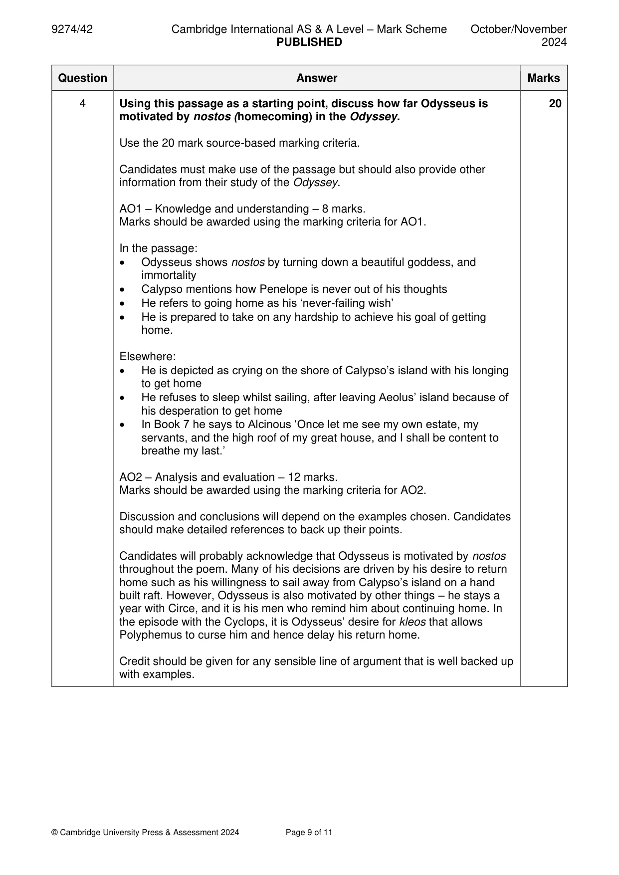Mark scheme, page 9 of 11