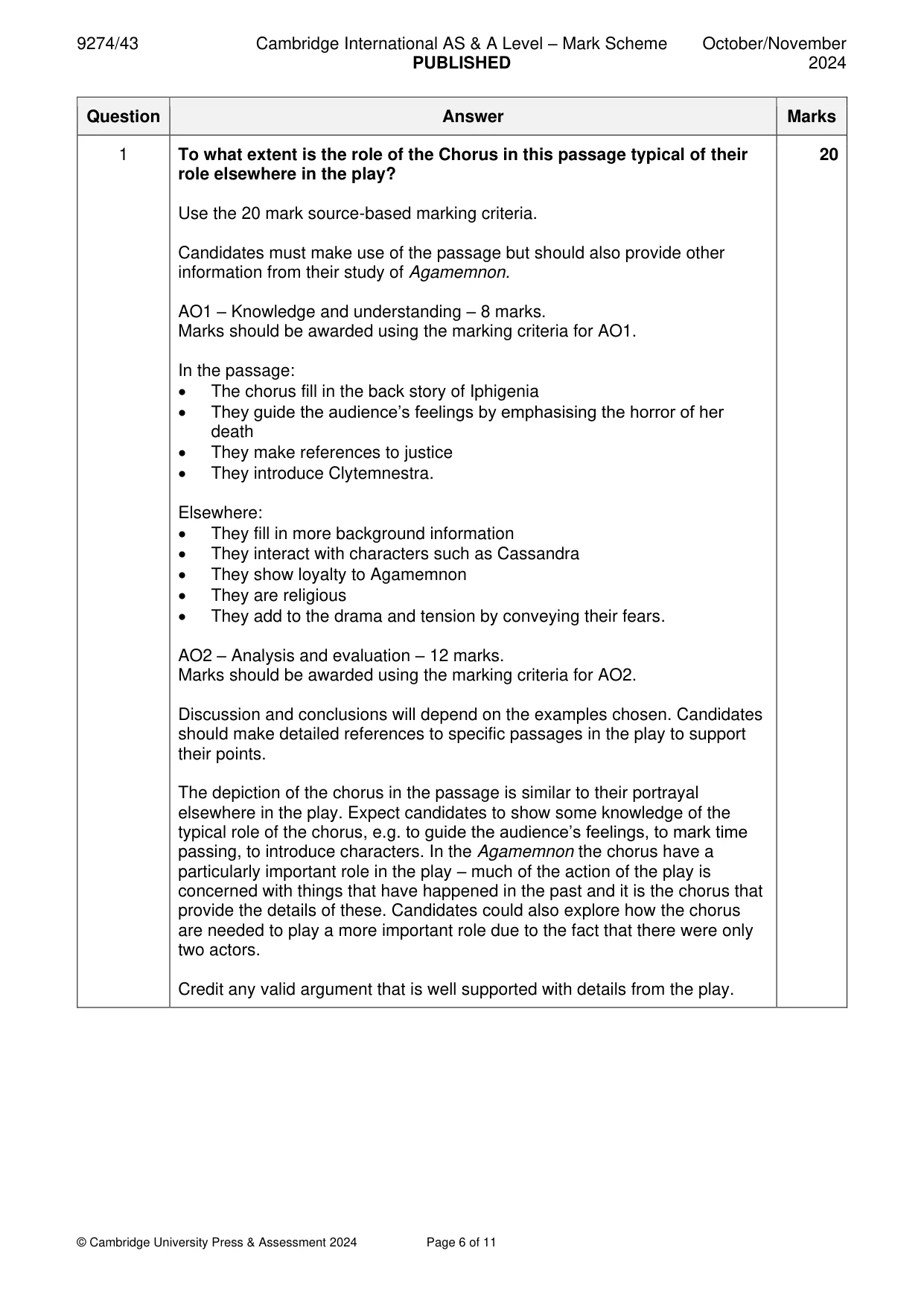 Mark scheme, page 6 of 11