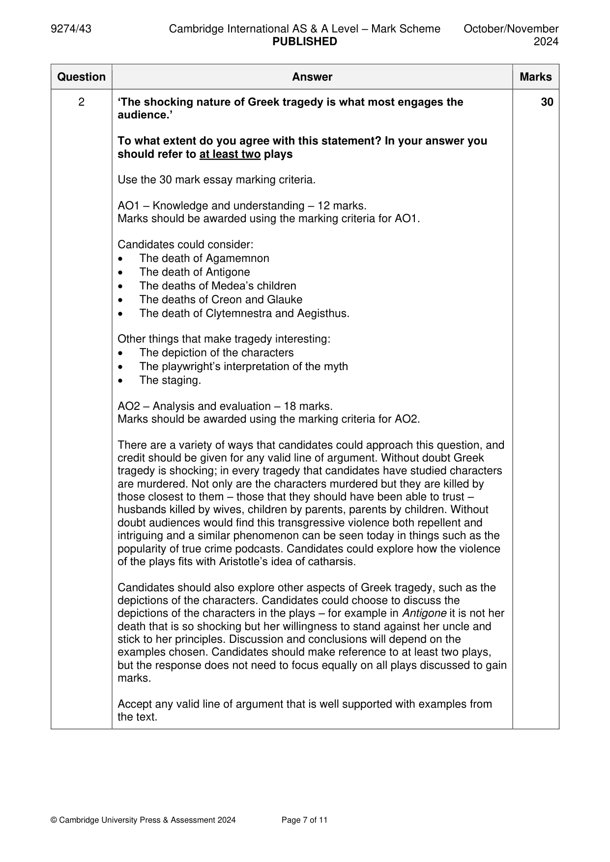 Mark scheme, page 7 of 11