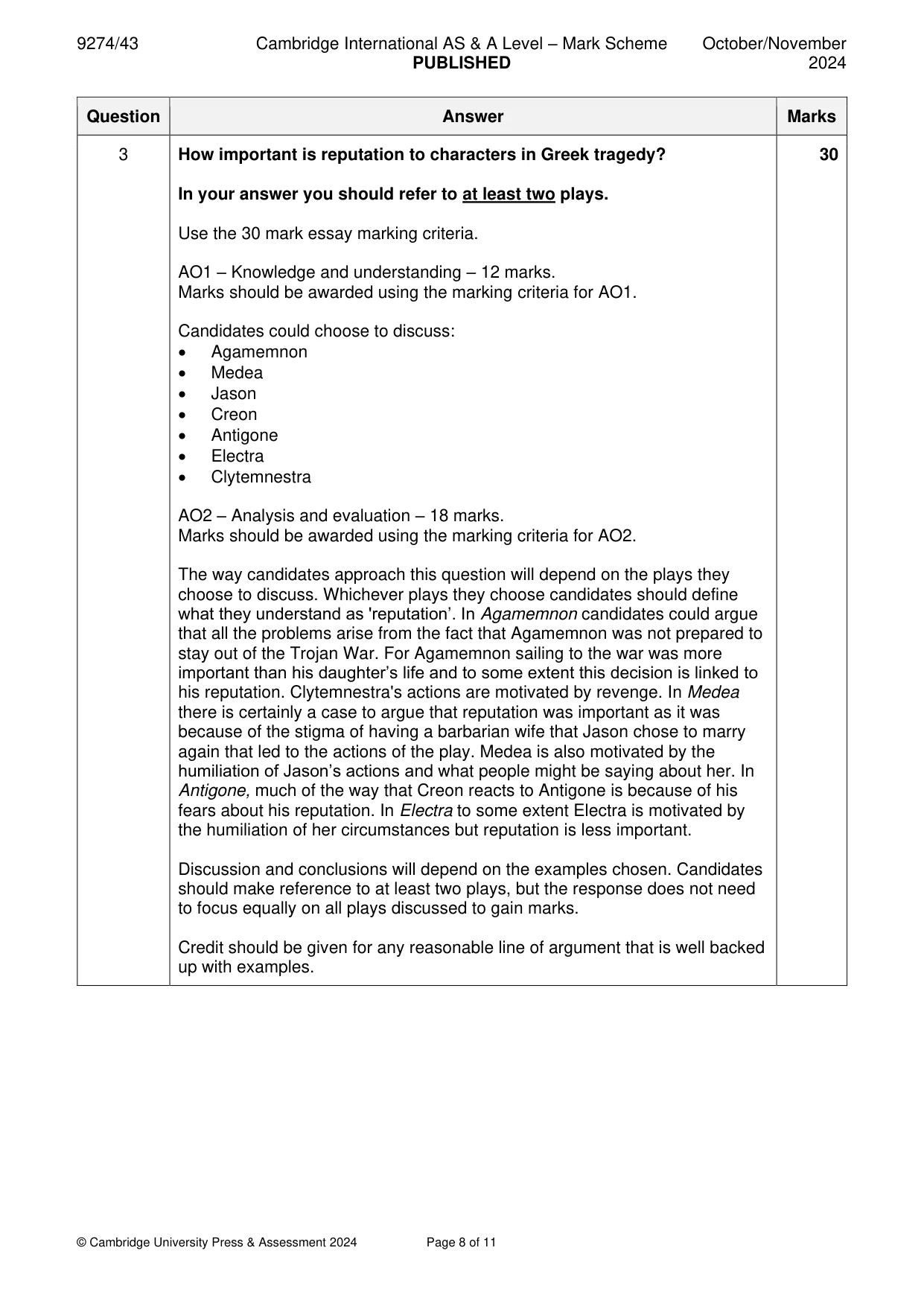 Mark scheme, page 8 of 11