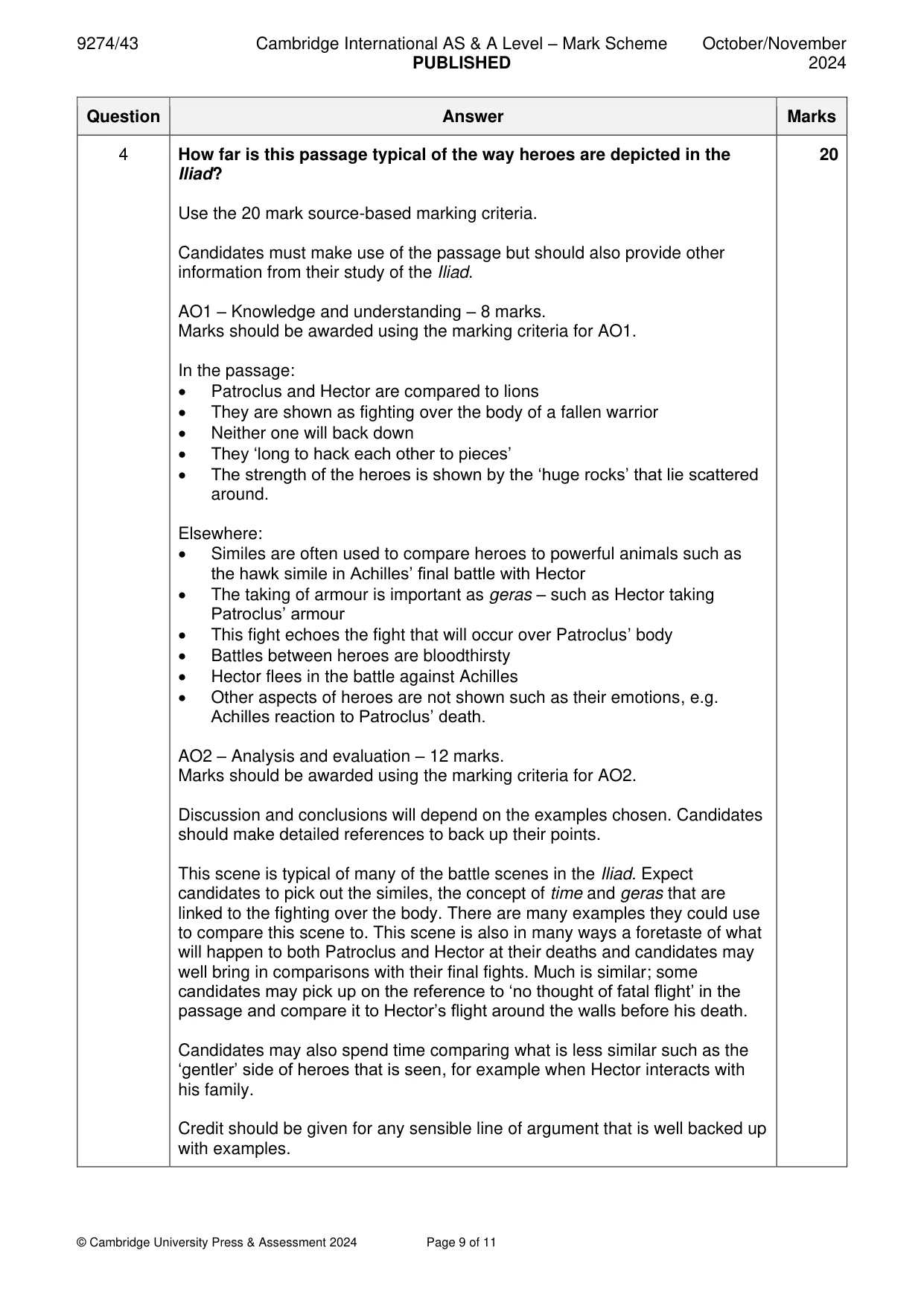 Mark scheme, page 9 of 11