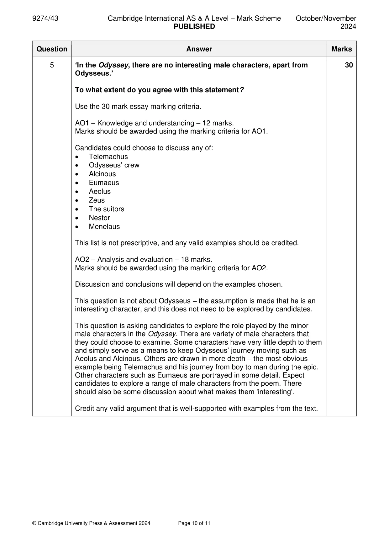 Mark scheme, page 10 of 11
