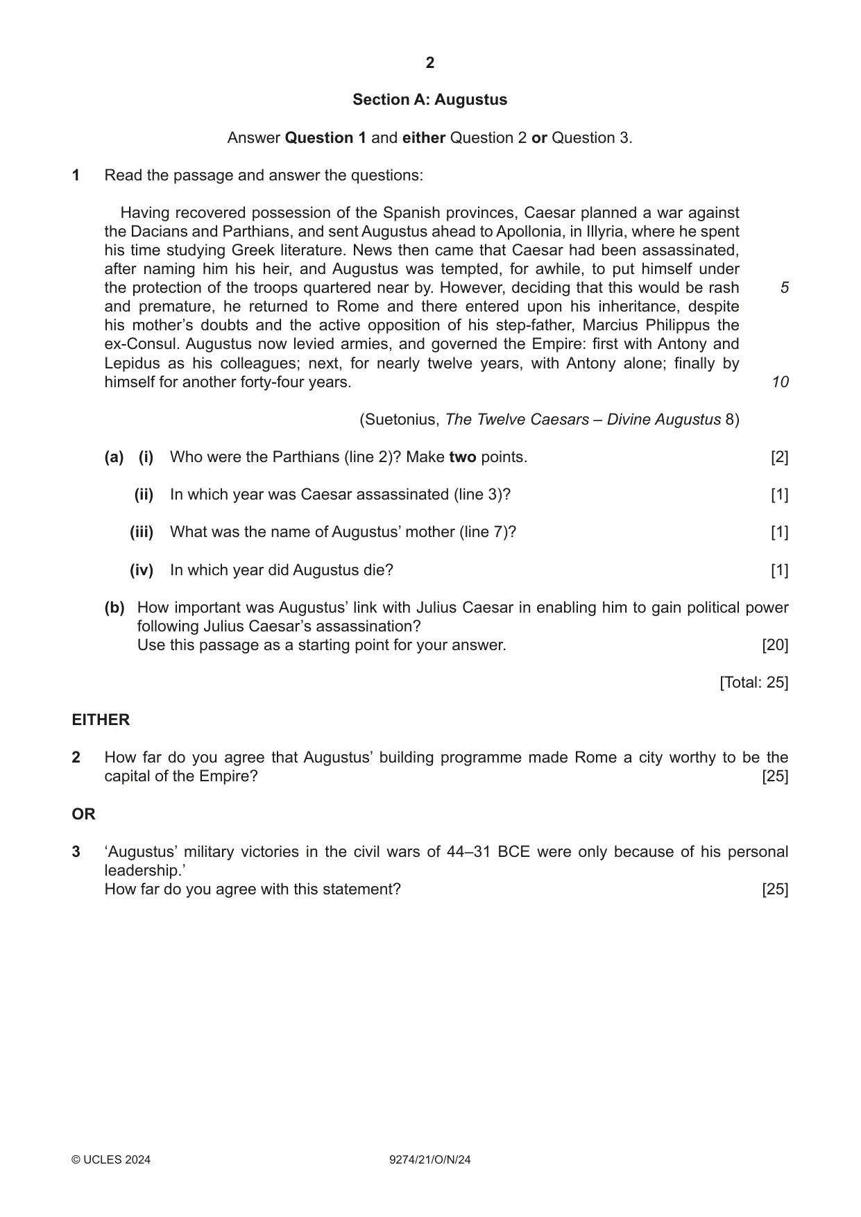 Cambridge A Level Classical Studies 9274 2024 Oct/Nov Paper 2 · Variant 1 question paper, page 2 of 8