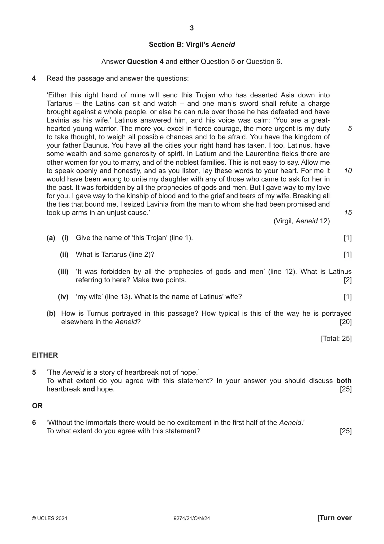Cambridge A Level Classical Studies 9274 2024 Oct/Nov Paper 2 · Variant 1 question paper, page 3 of 8