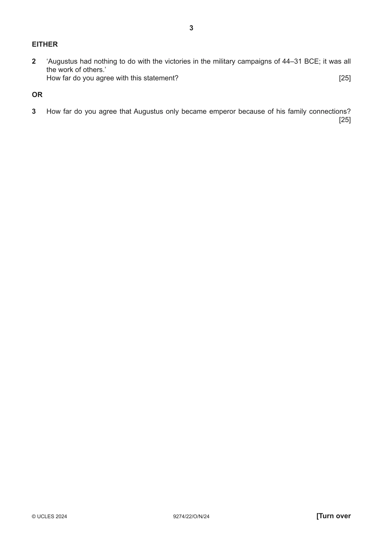 Cambridge A Level Classical Studies 9274 2024 Oct/Nov Paper 2 · Variant 2 question paper, page 3 of 8