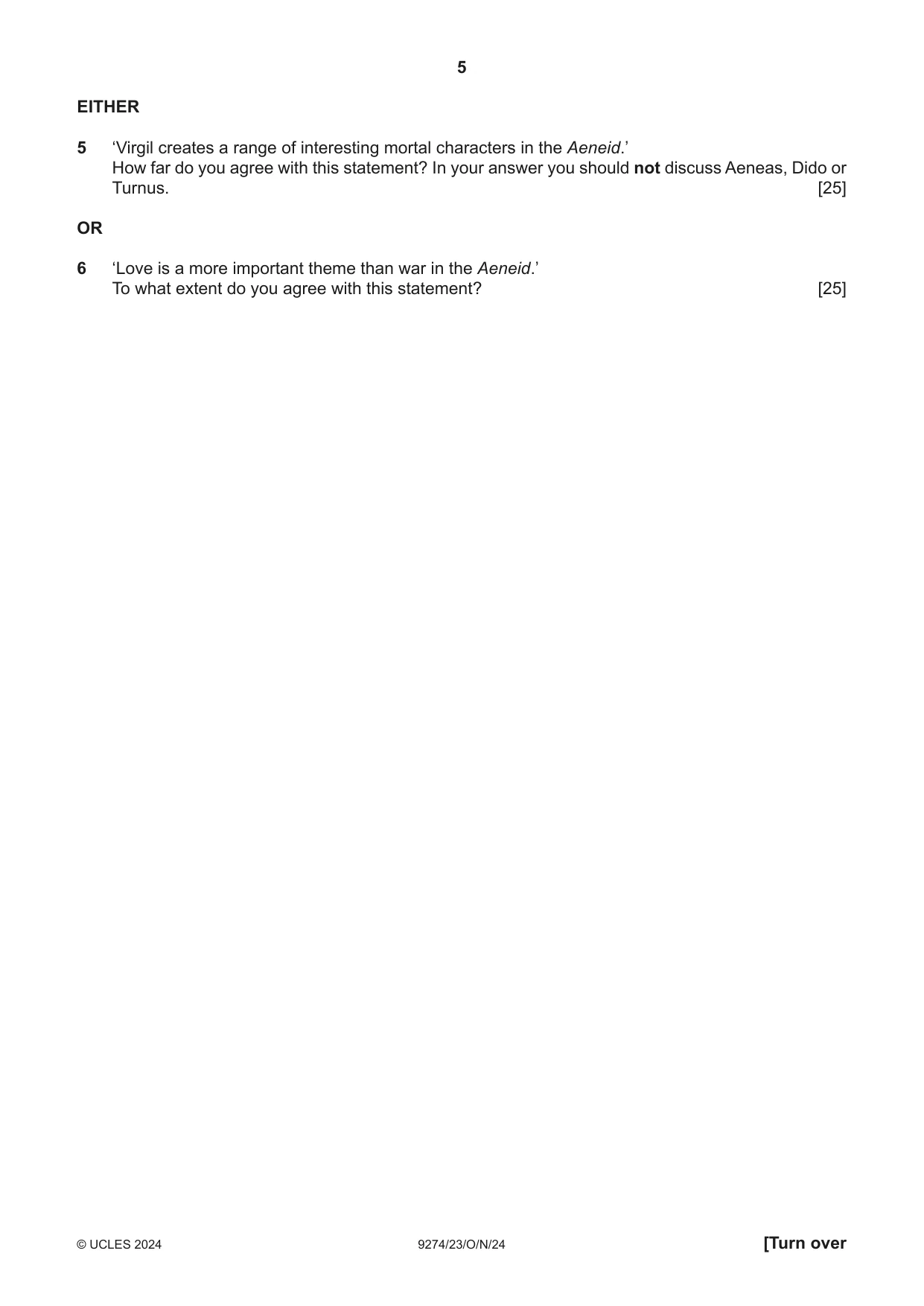 Cambridge A Level Classical Studies 9274 2024 Oct/Nov Paper 2 · Variant 3 question paper, page 5 of 8