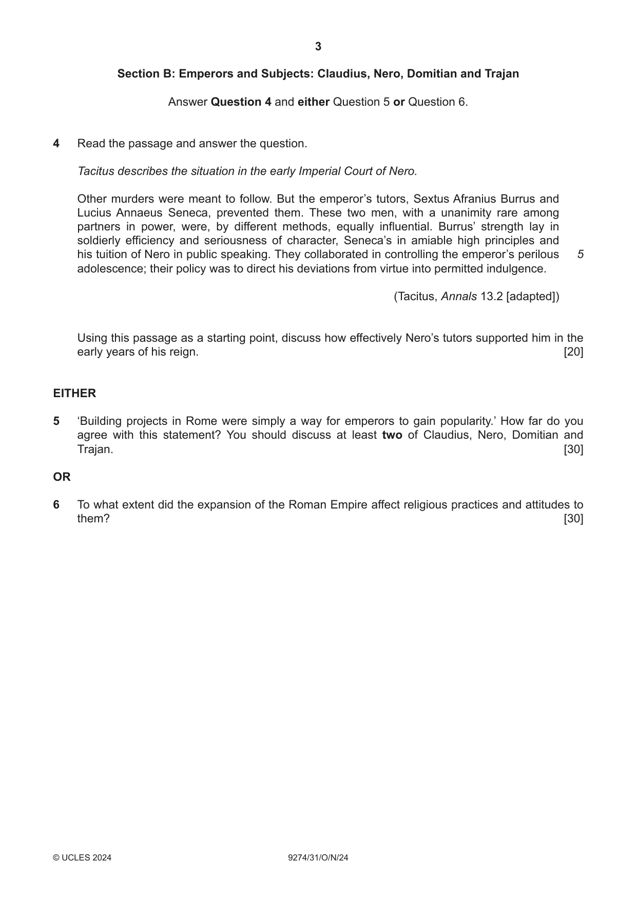 Cambridge A Level Classical Studies 9274 2024 Oct/Nov Paper 3 · Variant 1 question paper, page 3 of 4