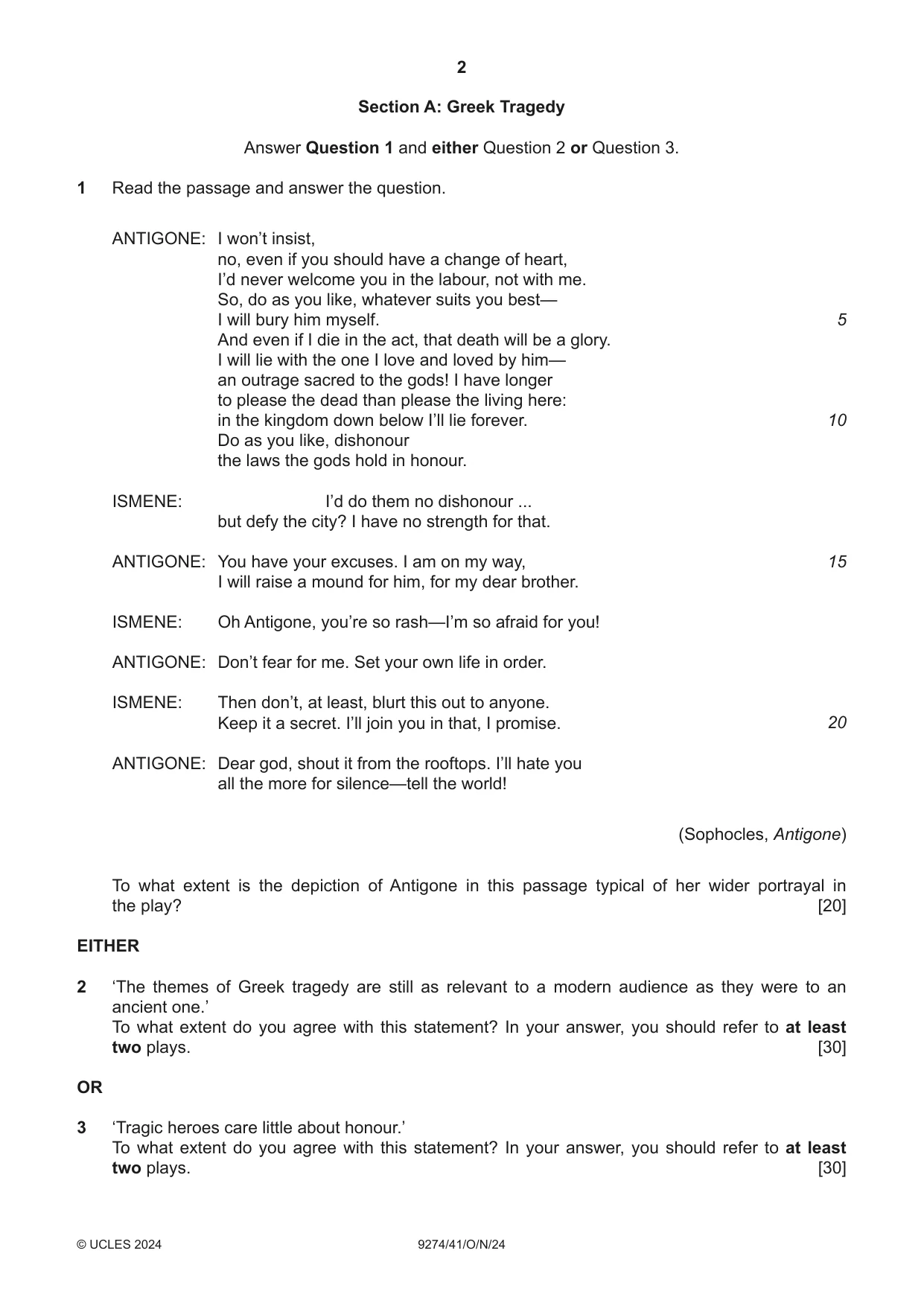 Cambridge A Level Classical Studies 9274 2024 Oct/Nov Paper 4 · Variant 1 question paper, page 2 of 4