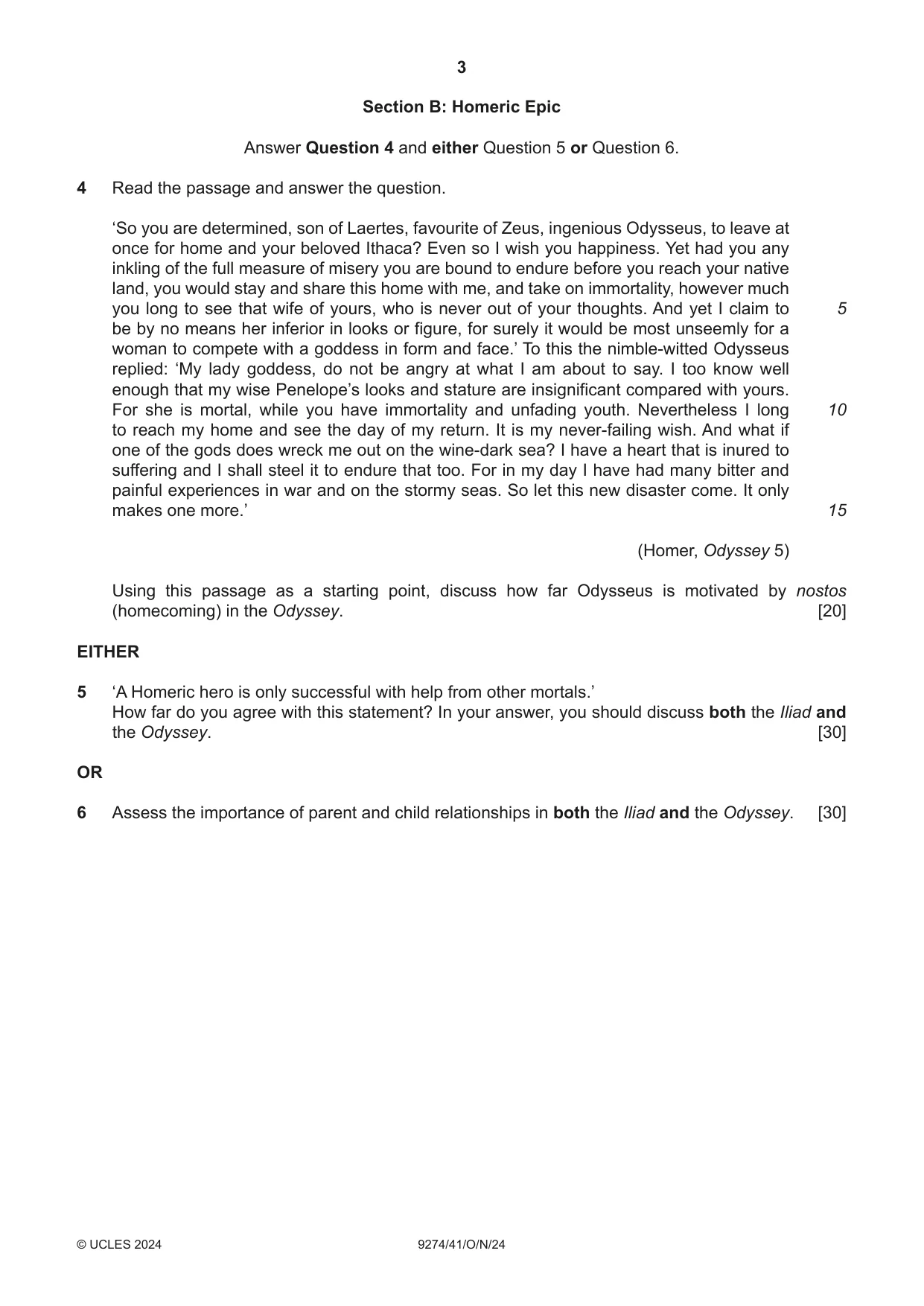 Cambridge A Level Classical Studies 9274 2024 Oct/Nov Paper 4 · Variant 1 question paper, page 3 of 4