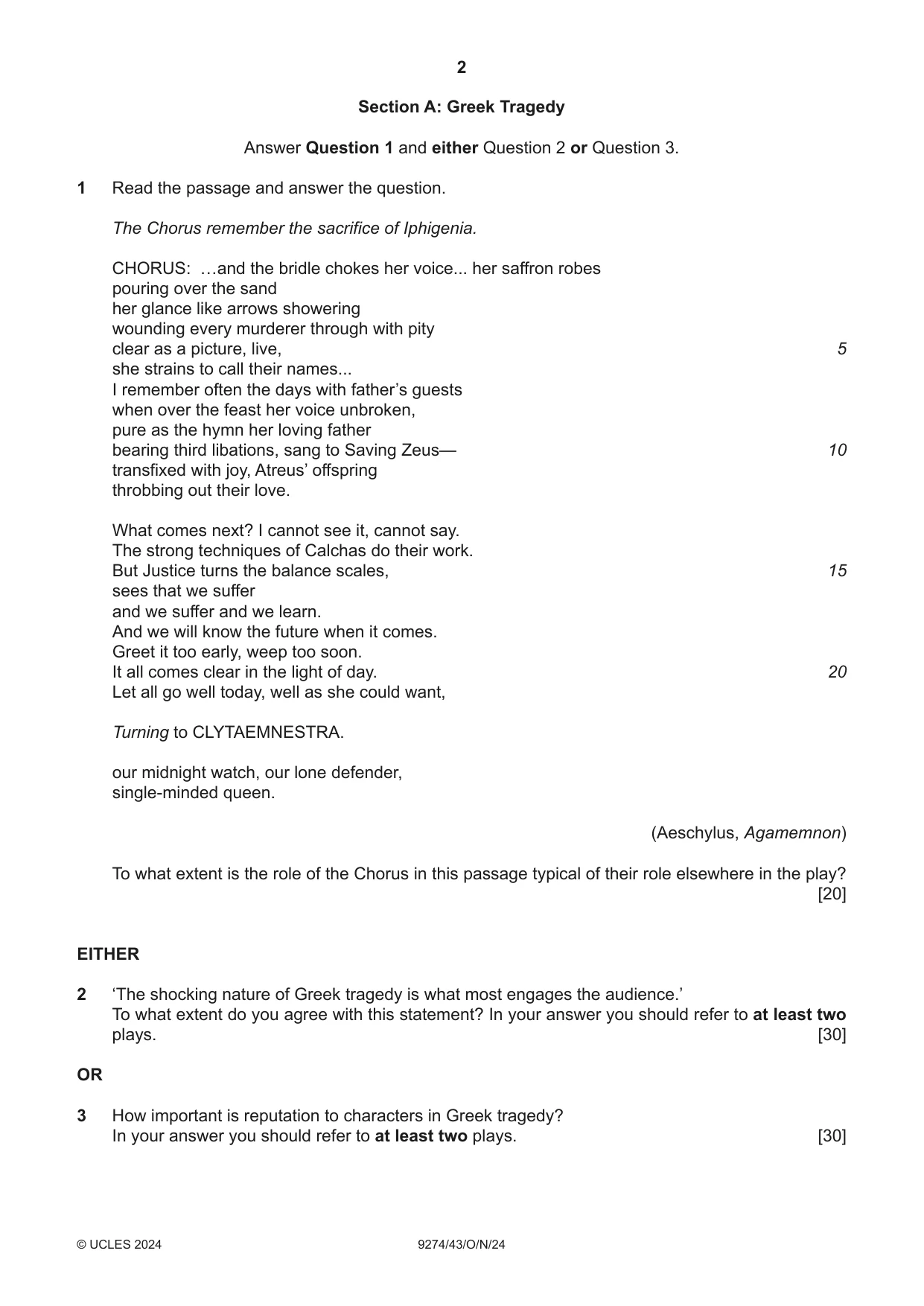 Cambridge A Level Classical Studies 9274 2024 Oct/Nov Paper 4 · Variant 3 question paper, page 2 of 4