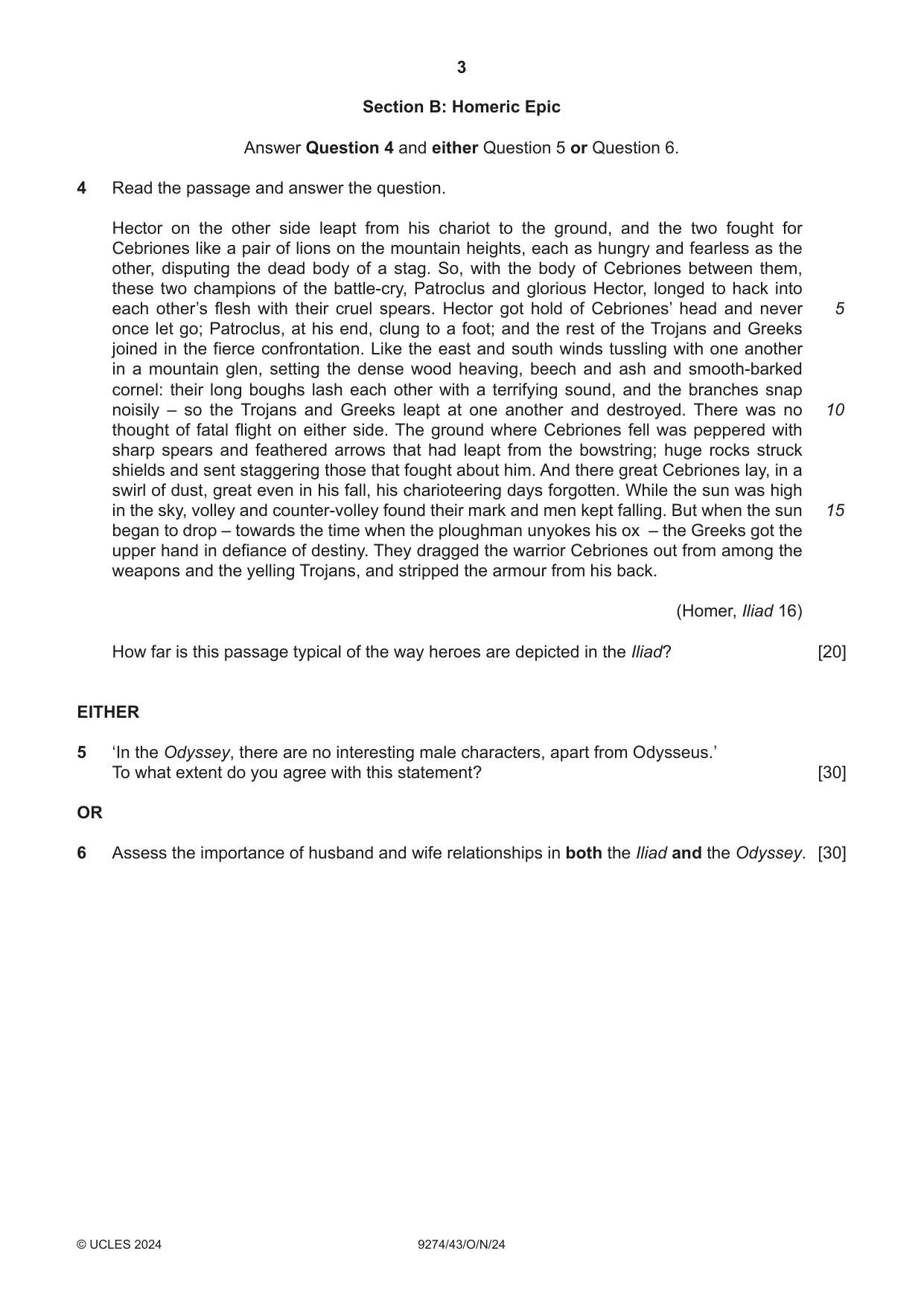 Cambridge A Level Classical Studies 9274 2024 Oct/Nov Paper 4 · Variant 3 question paper, page 3 of 4