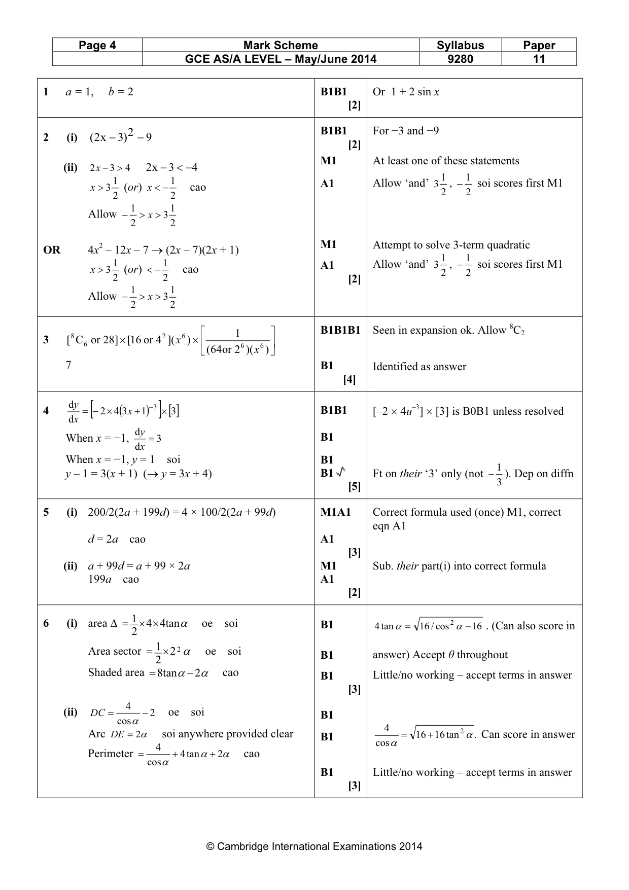 Mark scheme, page 4 of 7