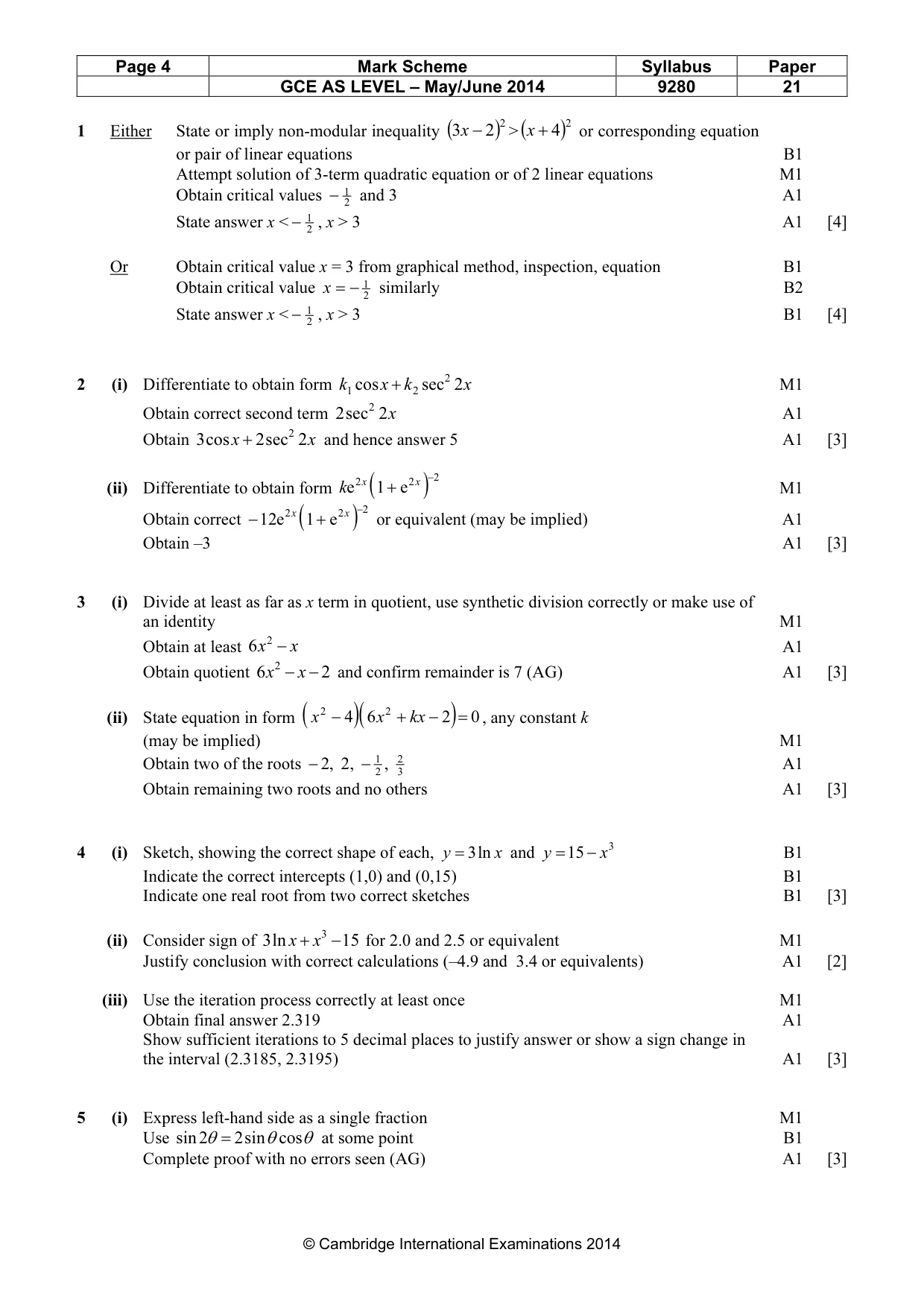 Mark scheme, page 4 of 5