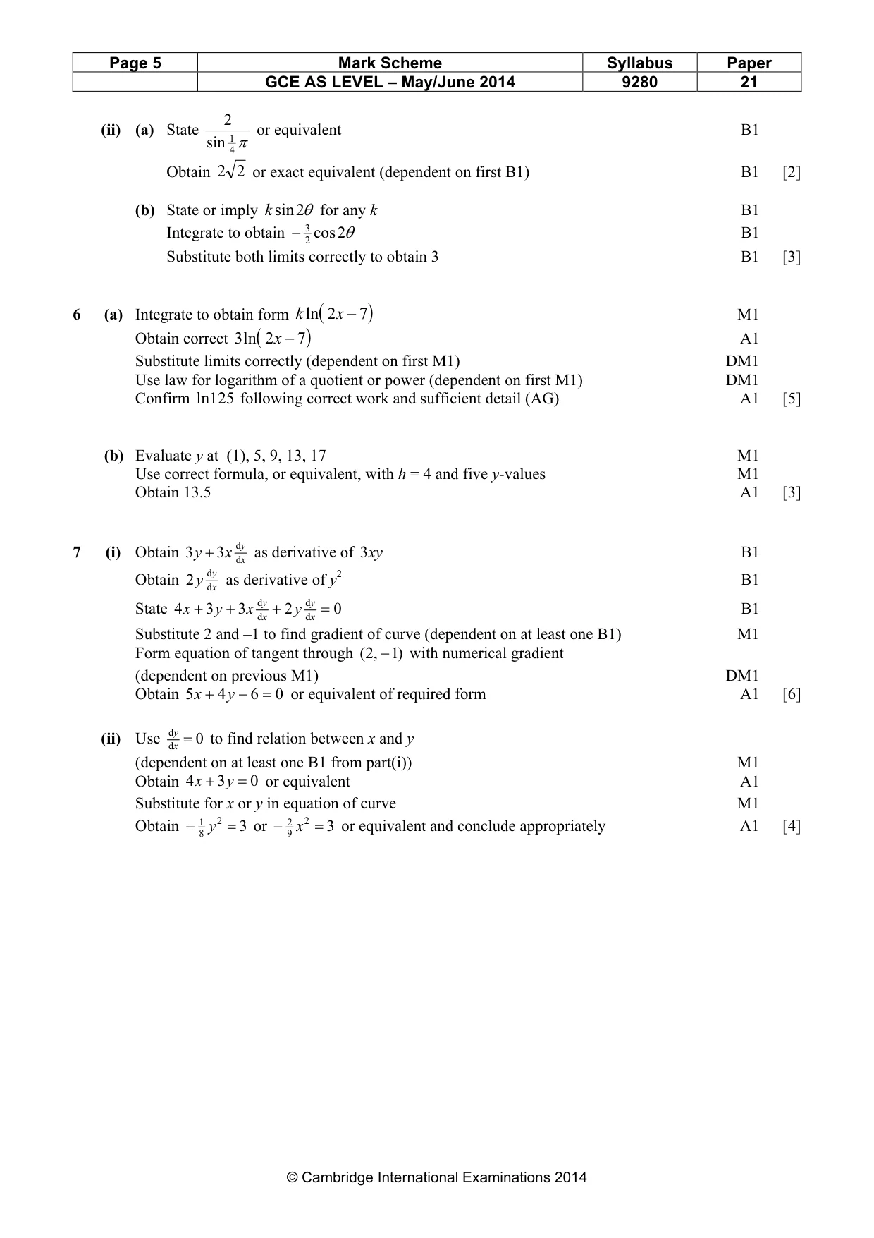 Mark scheme, page 5 of 5