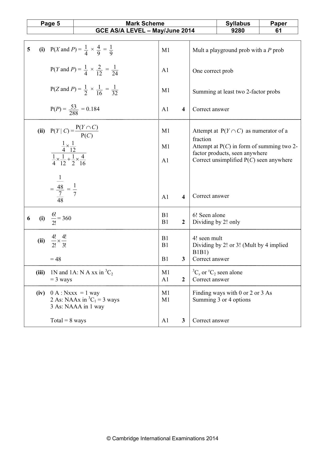 Mark scheme, page 5 of 6