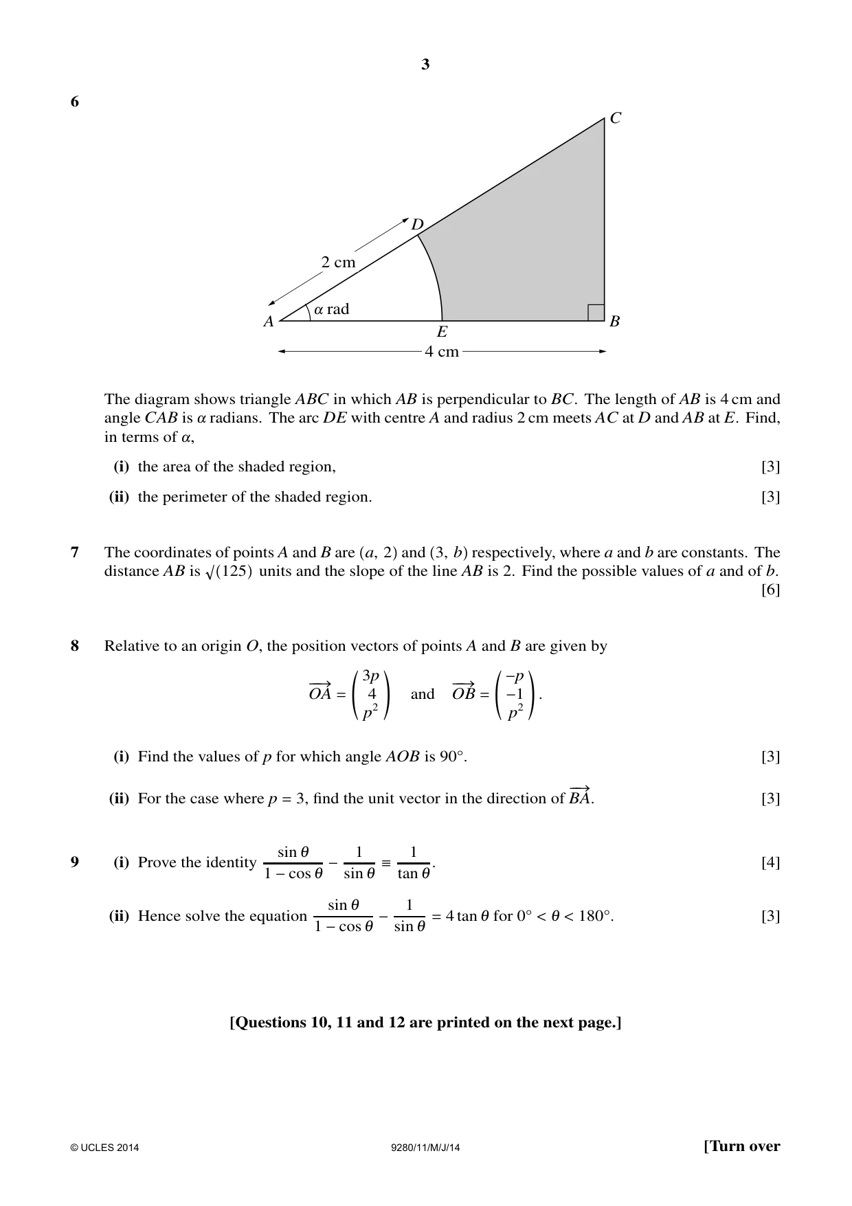 Cambridge A Level Mathematics (US) 9280 2014 May/June Paper 1 · Variant 1 question paper, page 3 of 4
