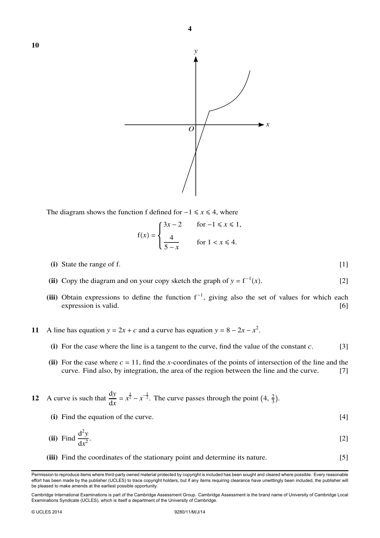 Cambridge A Level Mathematics (US) 9280 2014 May/June Paper 1 · Variant 1 question paper, page 4 of 4